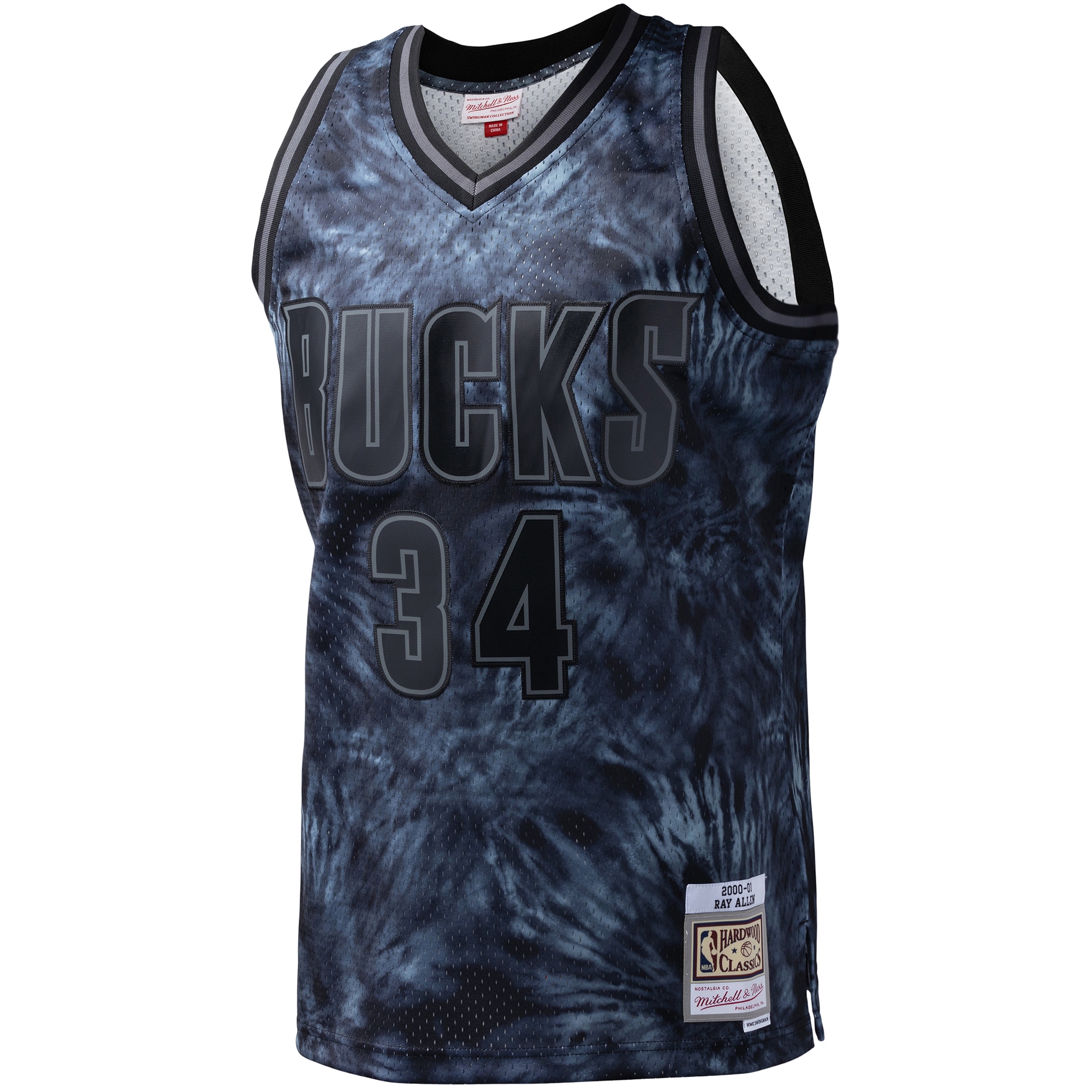 Ray Allen Milwaukee Bucks Mitchell & Ness Hardwood Classics 1996/97 Tie-Dye Swingman Jersey - Black - vstockx