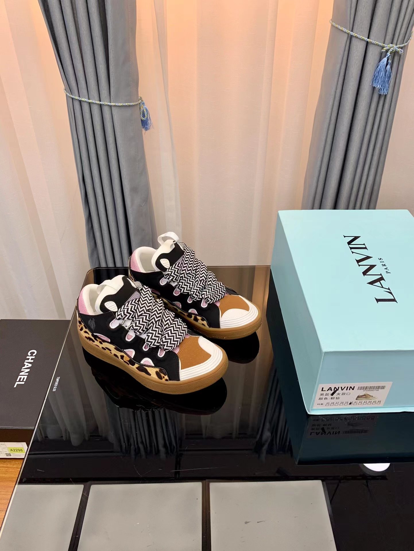 Lanvin Leather Curb Leopard Yellow - vstockx