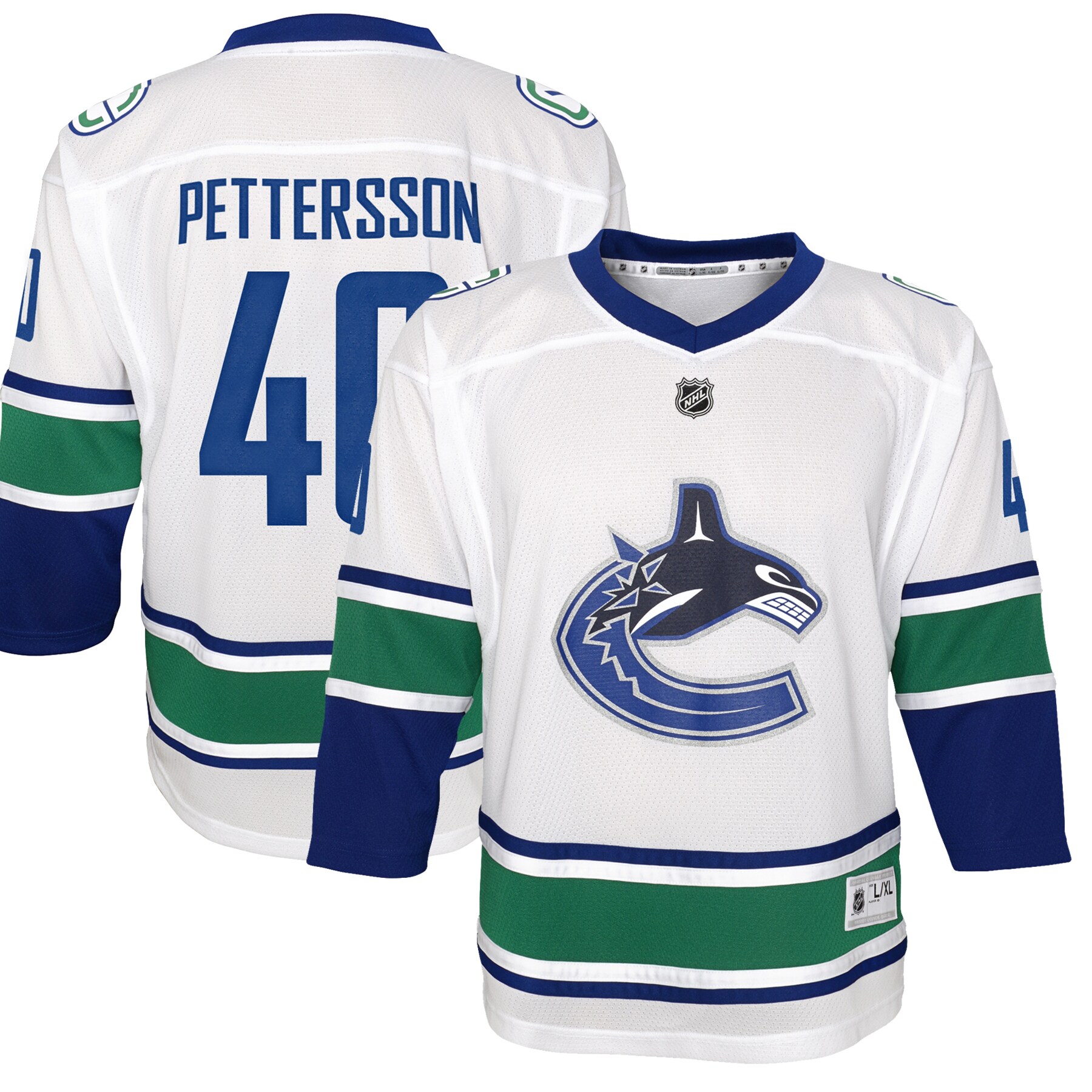 Elias Pettersson Vancouver Canucks Youth 2019/20 Away Replica Player Jersey - White - vstockx