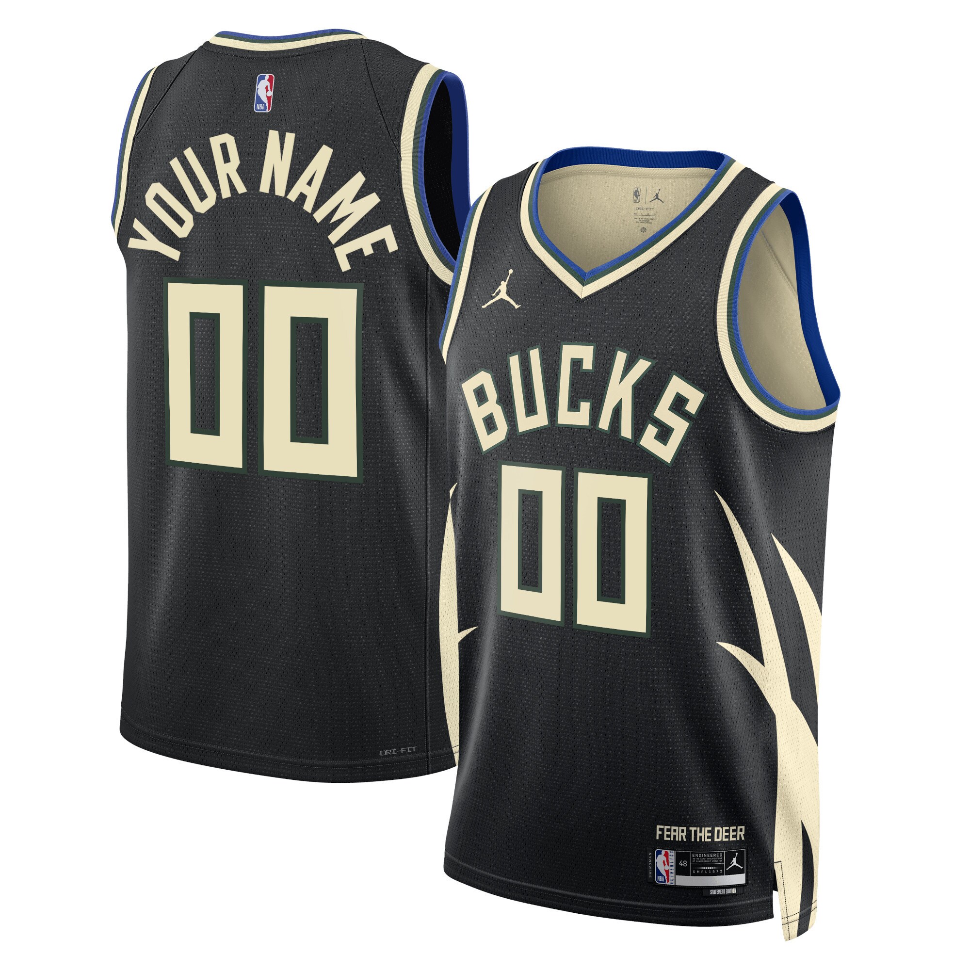 Milwaukee Bucks Jordans Brand Unisex 2022/23 Swingman Custom Jersey - Statement Edition - Black - vstockx