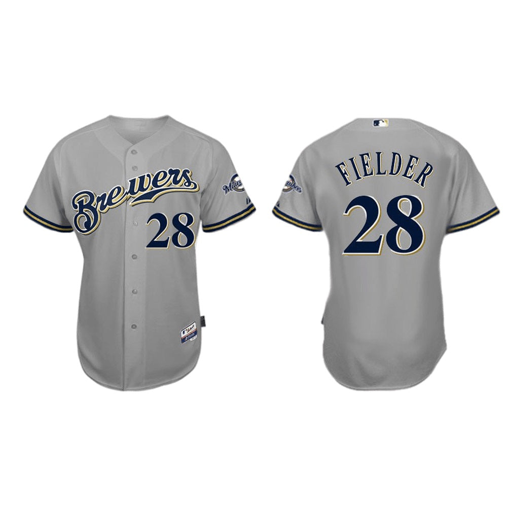 Men's Milwaukee Brewers Prince Fielder Replica Road Jersey - Gray - vstockx