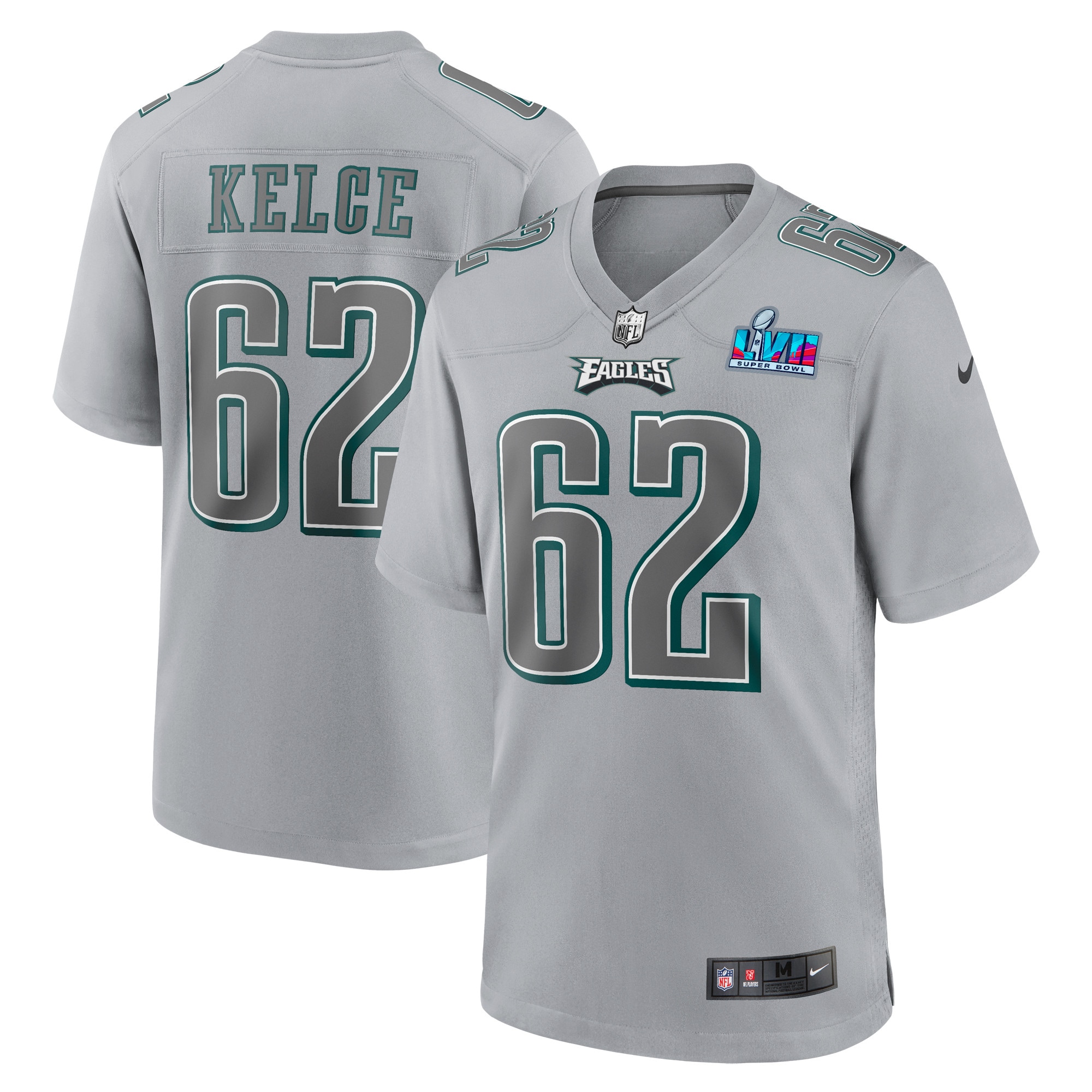 Jason Kelce Philadelphia Eagles Nike Youth Super Bowl LVII Patch Atmosphere Fashion Game Jersey - Gray - vstockx