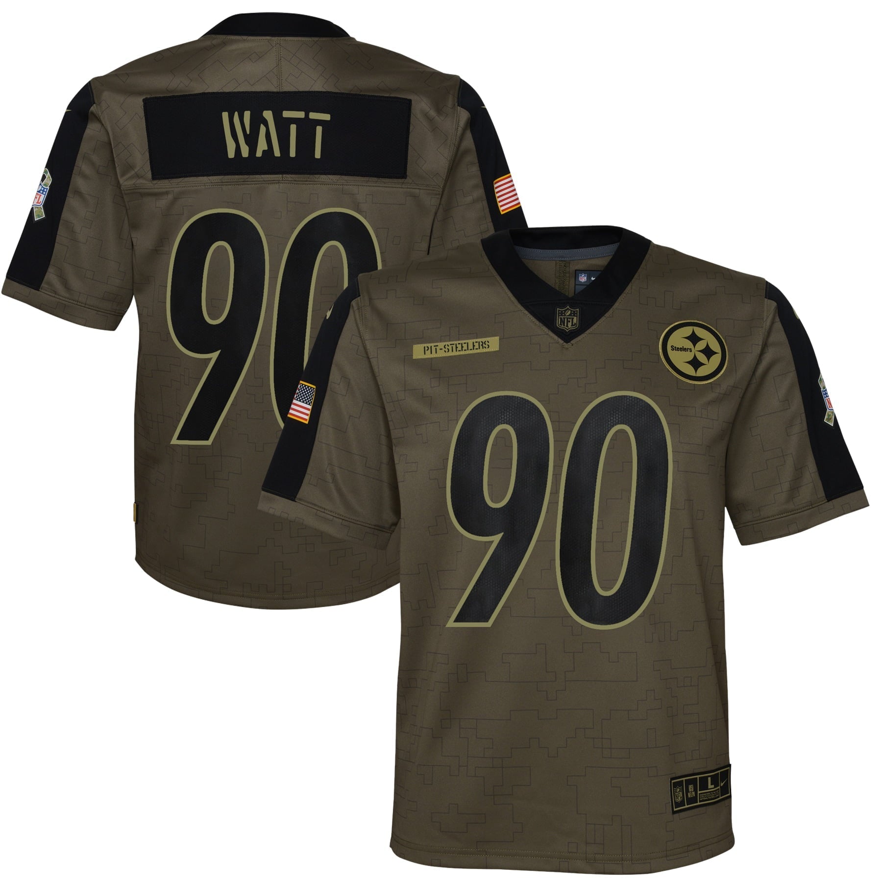 Youth Nike T.J. Watt Olive Pittsburgh Steelers 2021 Salute To Service Game Jersey - vstockx