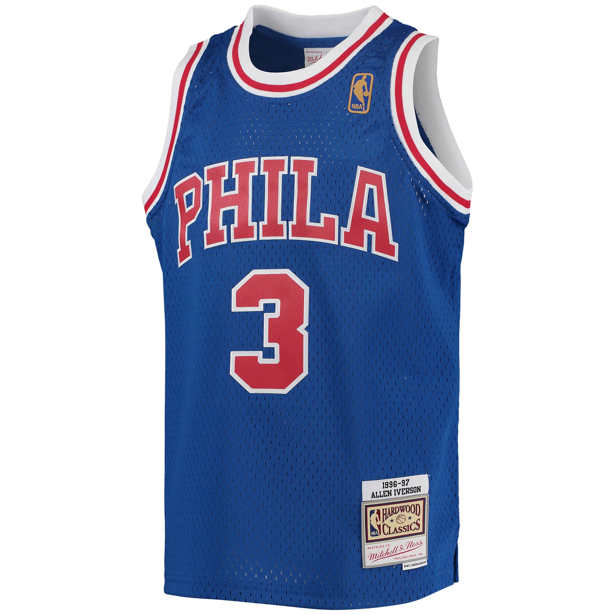 Allen Iverson Philadelphia 76ers Mitchell & Ness Youth 1996/97 Hardwood Classics Swingman Throwback Jersey - Royal - vstockx