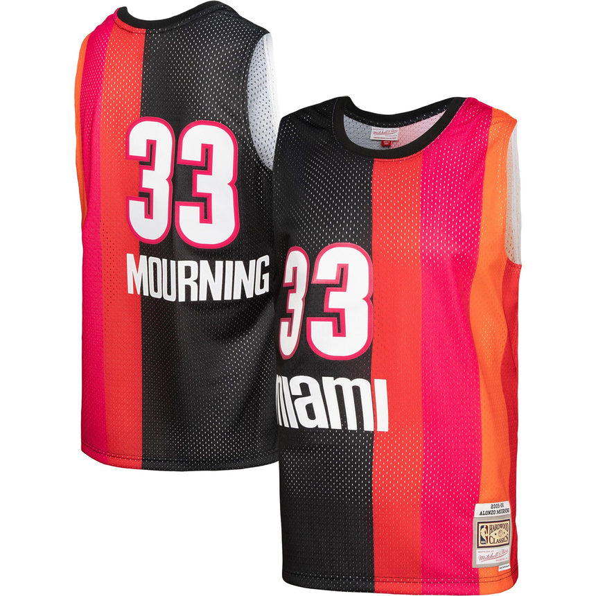 Men's Alonzo Mourning Miami Heat Mitchell & Ness NBA 2005-06 Black Alternate Throwback Swingman Jersey - vstockx