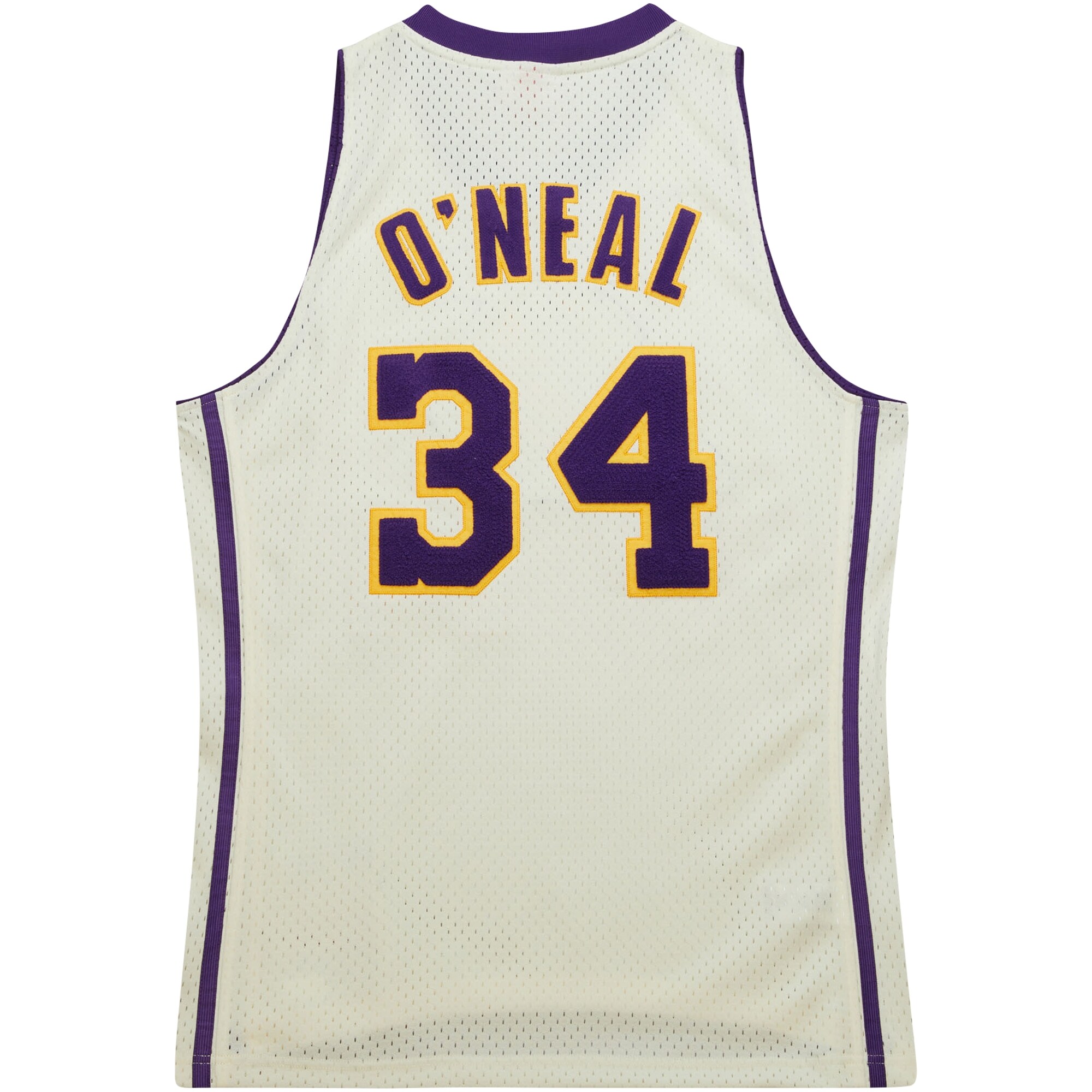 Shaquille O'Neal Los Angeles Lakers Mitchell & Ness Chainstitch Swingman Jersey - Cream - vstockx
