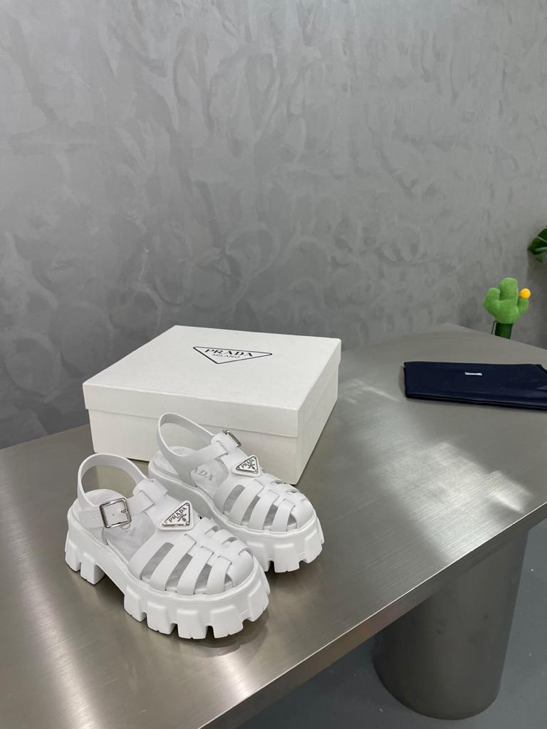 Prada Monolith Foam Rubber 55mm Sandals White - vstockx