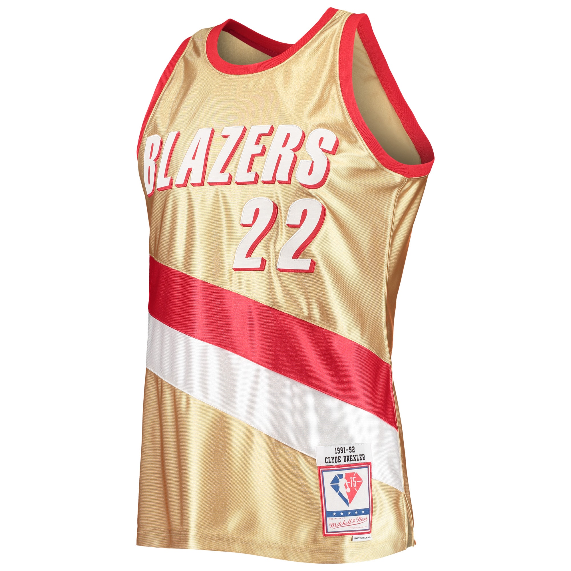 Clyde Drexler Portland Trail Blazers Mitchell & Ness 75th Anniversary 1991/92 Hardwood Classics Swingman Jersey - Gold - vstockx