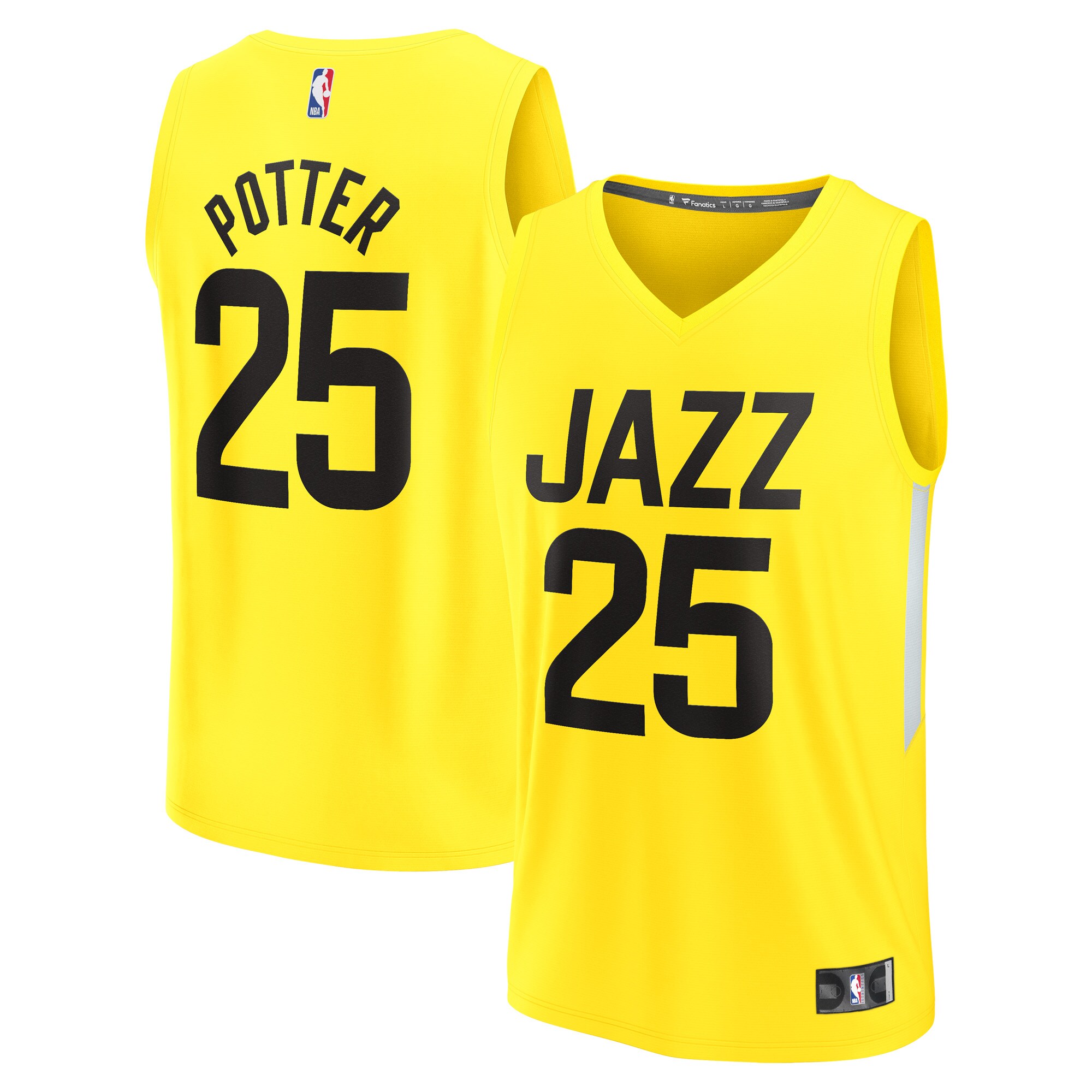 Micah Potter Utah Jazz Fanatics Branded Fast Break Player Jersey - Icon Edition - Yellow - vstockx