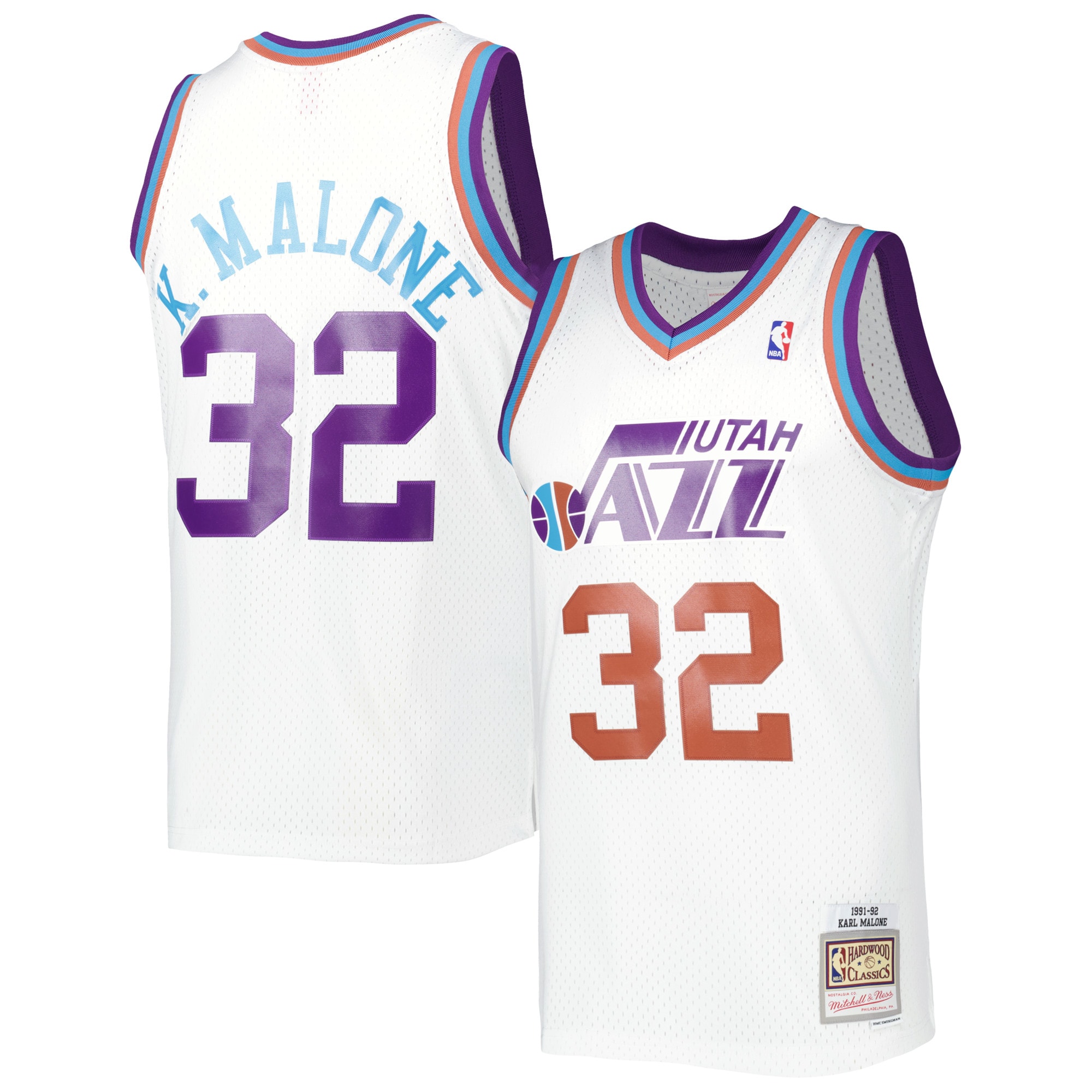 Karl Malone Utah Jazz Mitchell & Ness 1991/92 Hardwood Classics Reload 3.0 Swingman Jersey - White - vstockx