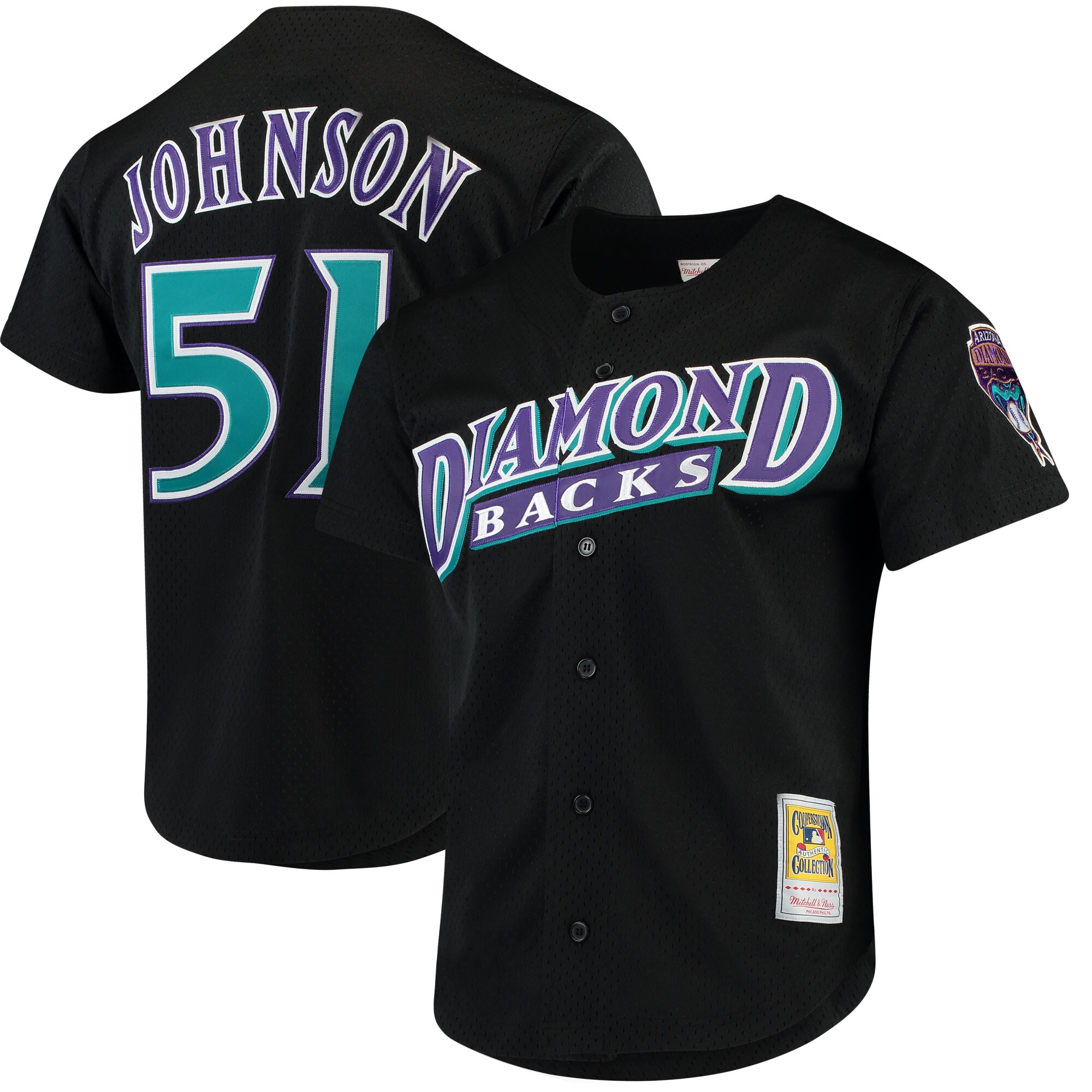 Randy Johnson Arizona Diamondbacks Mitchell & Ness Cooperstown Collection Mesh Batting Practice Button-Up Jersey - Black - vstockx