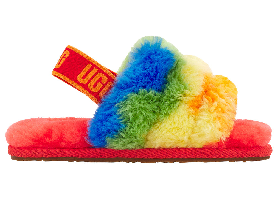 UGG Fluff Yeah Slide Rainbow Stripes (Toddler) - vstockx