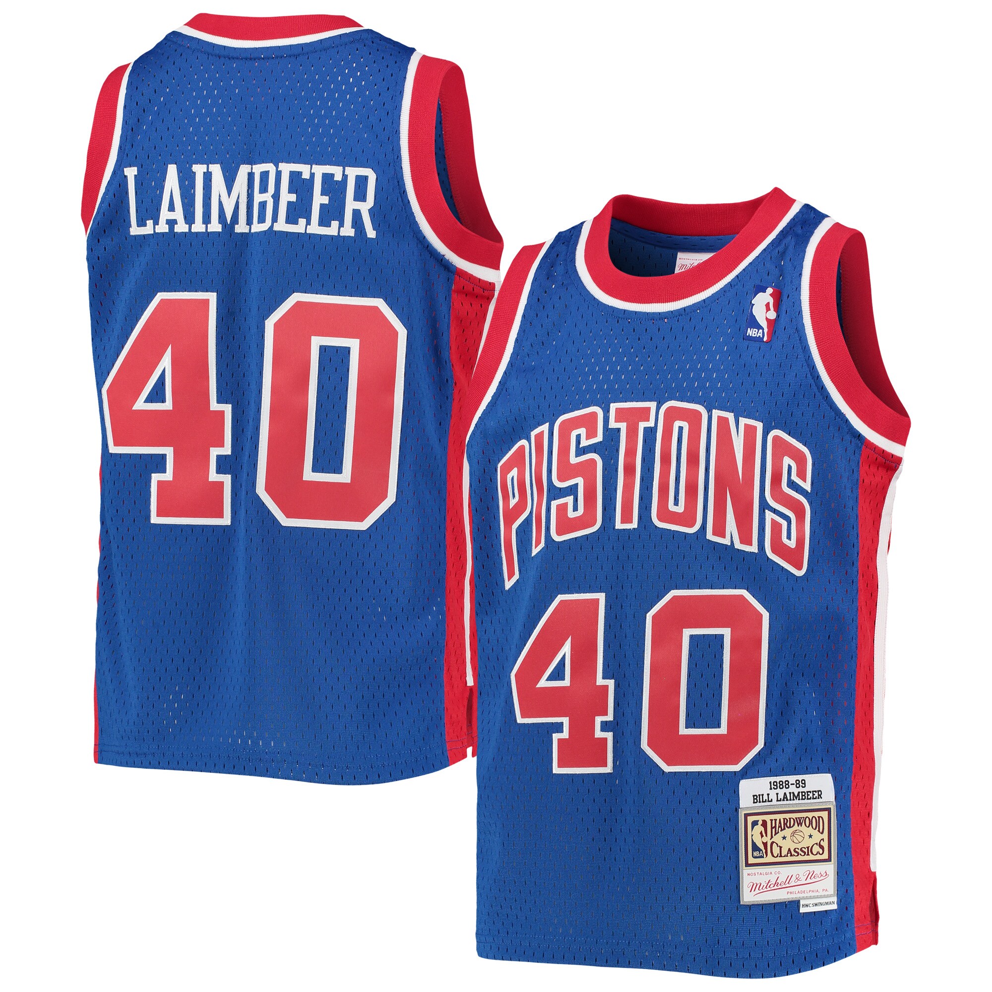 Bill Laimbeer Detroit Pistons Mitchell & Ness Youth 1988/89 Hardwood Classics Swingman Jersey - Blue - vstockx