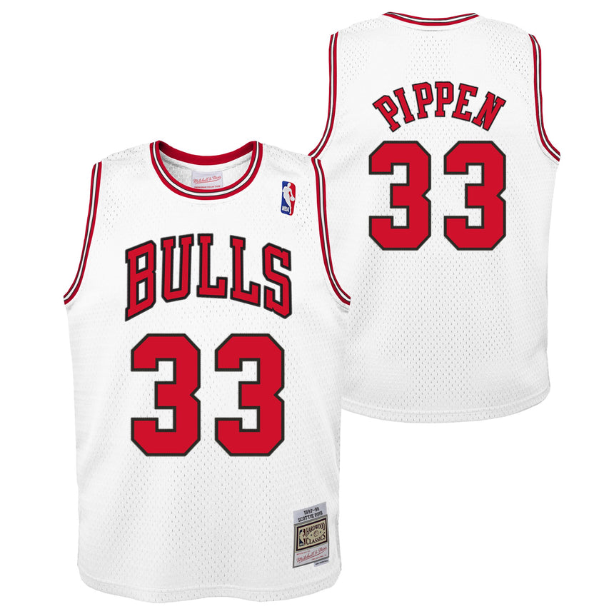 Youth Chicago Bulls Scottie Pippen Mitchell & Ness White Hardwood Classics Swingman Jersey - vstockx