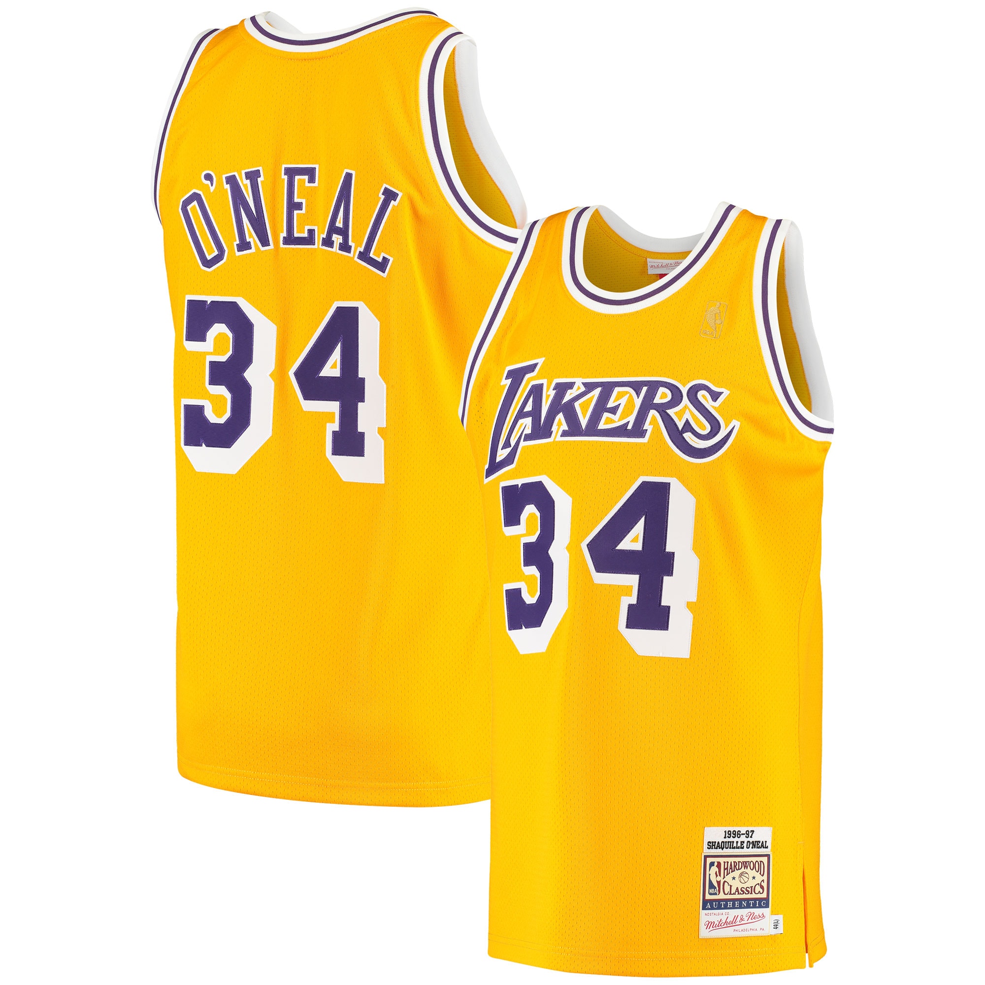 Shaquille O'Neal Los Angeles Lakers Mitchell & Ness 1996/97 Hardwood Classics Authentic Jersey - Gold - vstockx