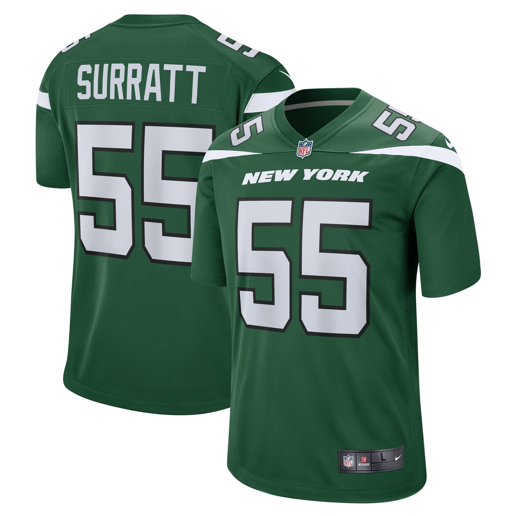 Men's Nike Chazz Surratt Gotham Green New York Jets Game Player Jersey - vstockx