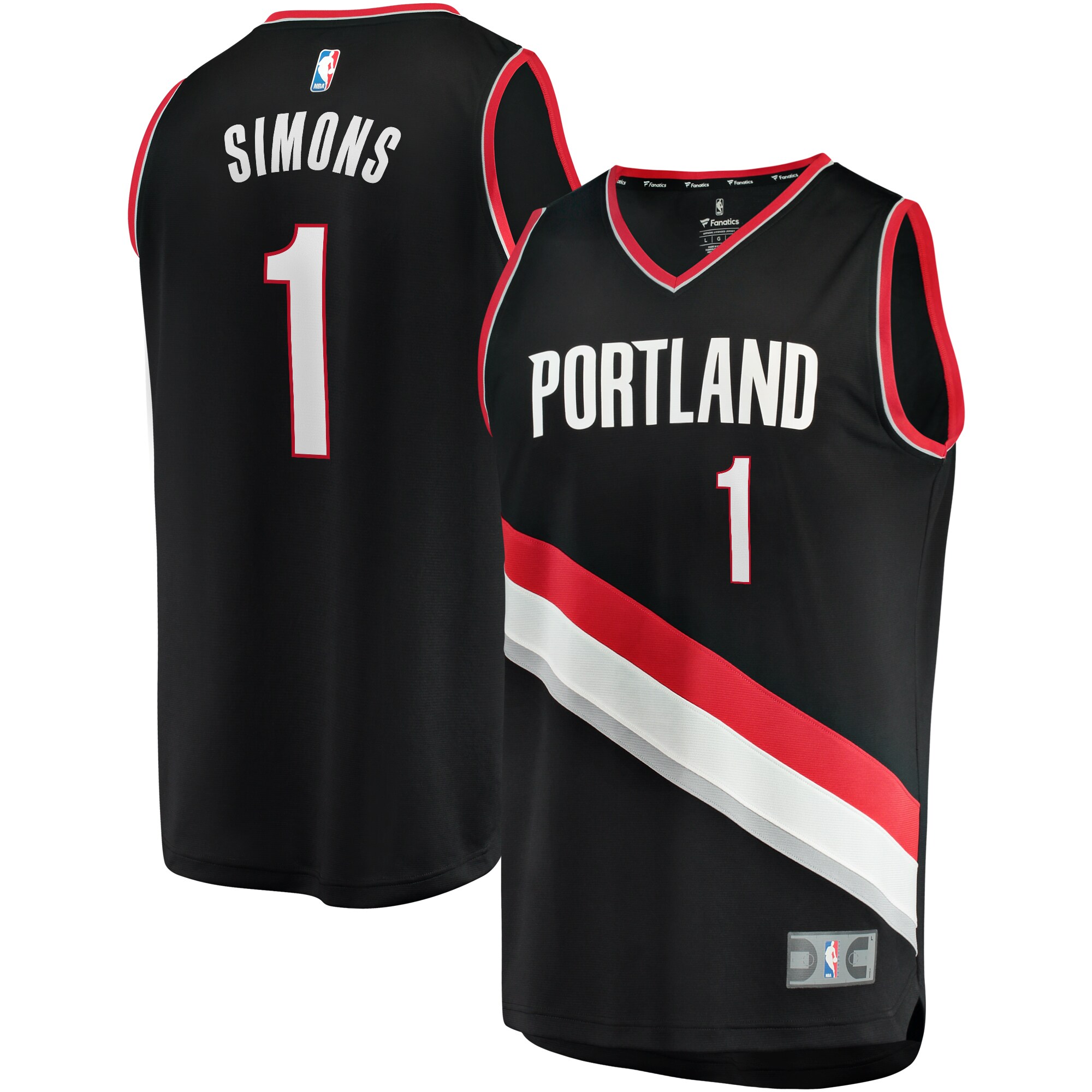 Anfernee Simons Portland Trail Blazers Fanatics Branded Fast Break Replica Player Jersey - Icon Edition - Black - vstockx