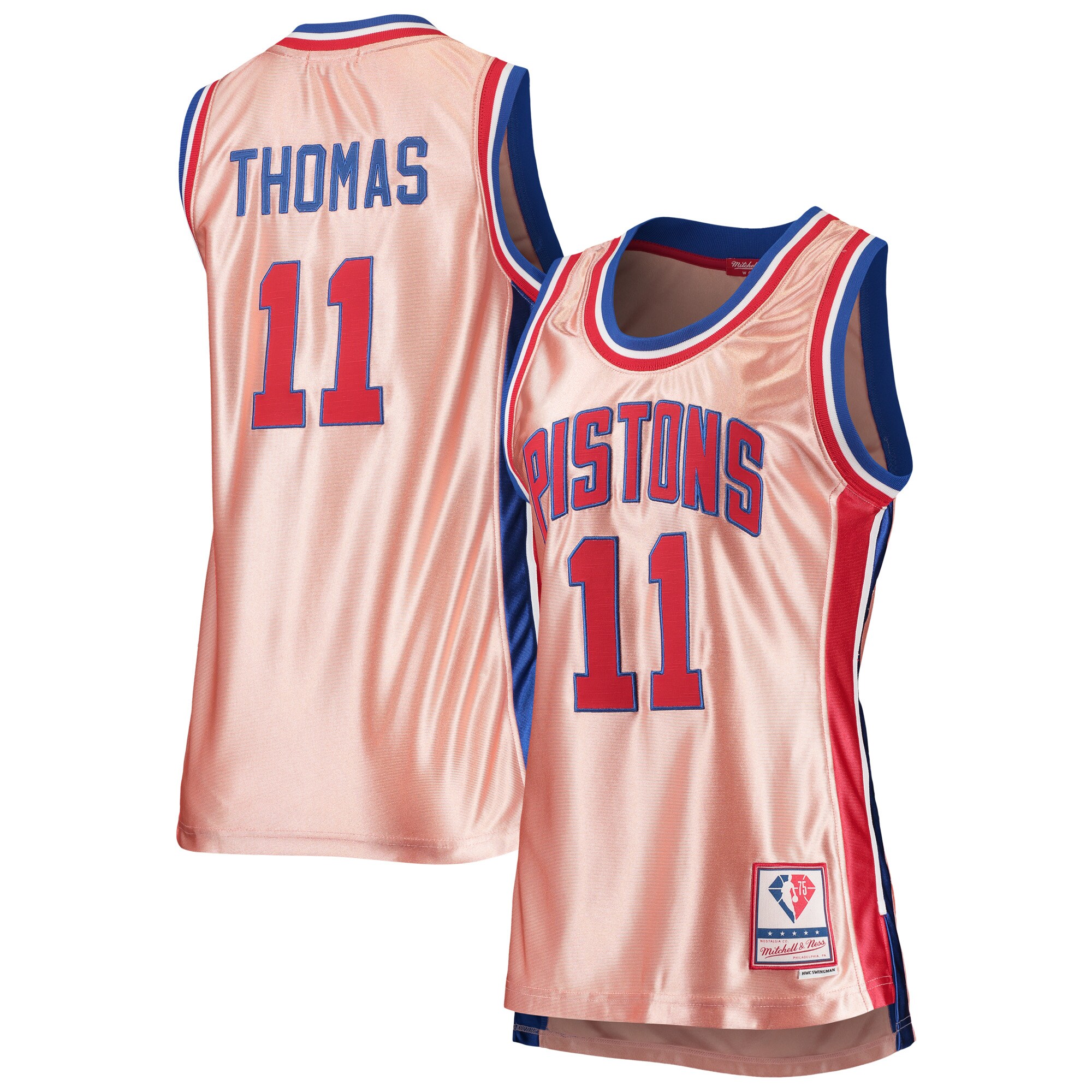 Isiah Thomas Detroit Pistons Mitchell & Ness Women's 75th Anniversary Rose Gold 1982 Swingman Jersey - Pink - vstockx
