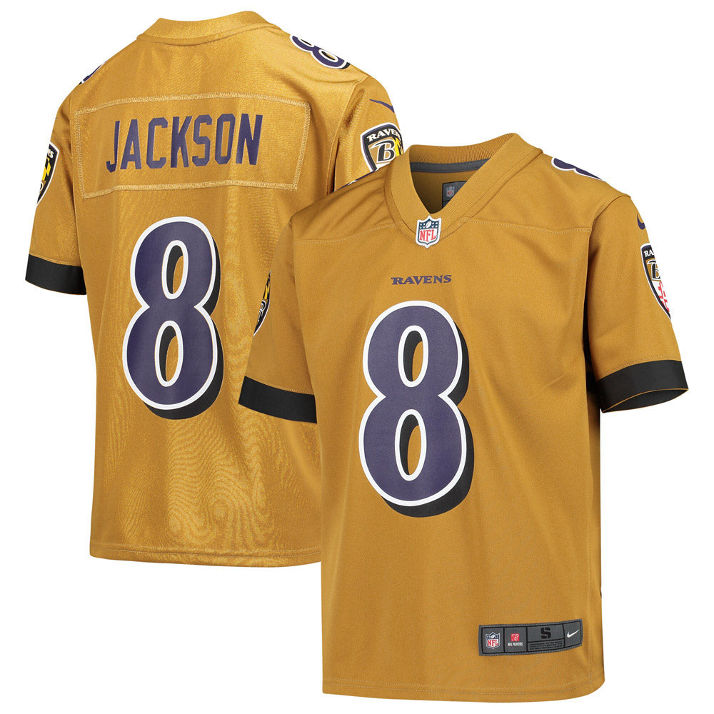 Youth Baltimore Ravens Lamar Jackson Inverted Game Jersey Gold - vstockx