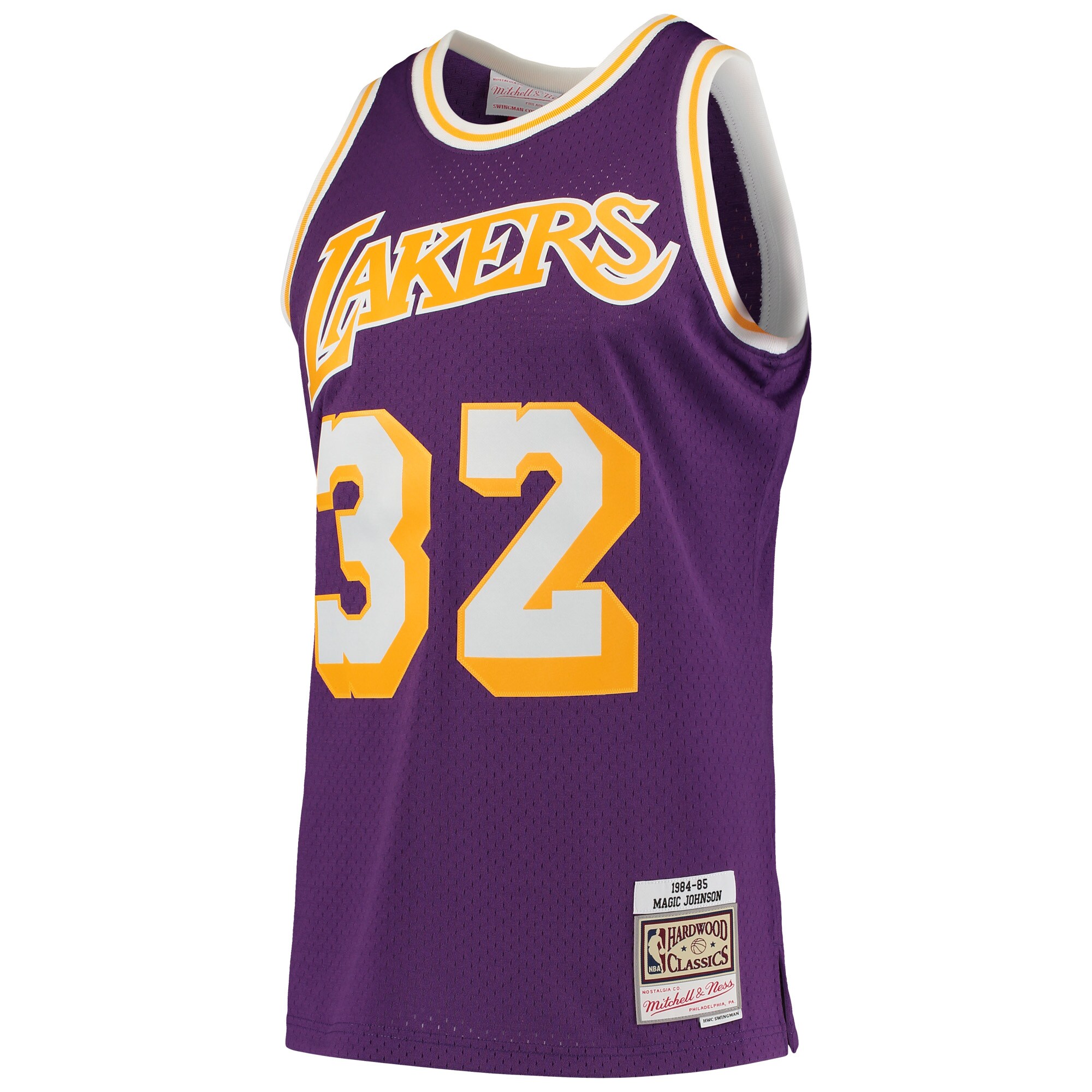 Magic Johnson Los Angeles Lakers Mitchell & Ness Hardwood Classics Swingman Jersey - Purple - vstockx