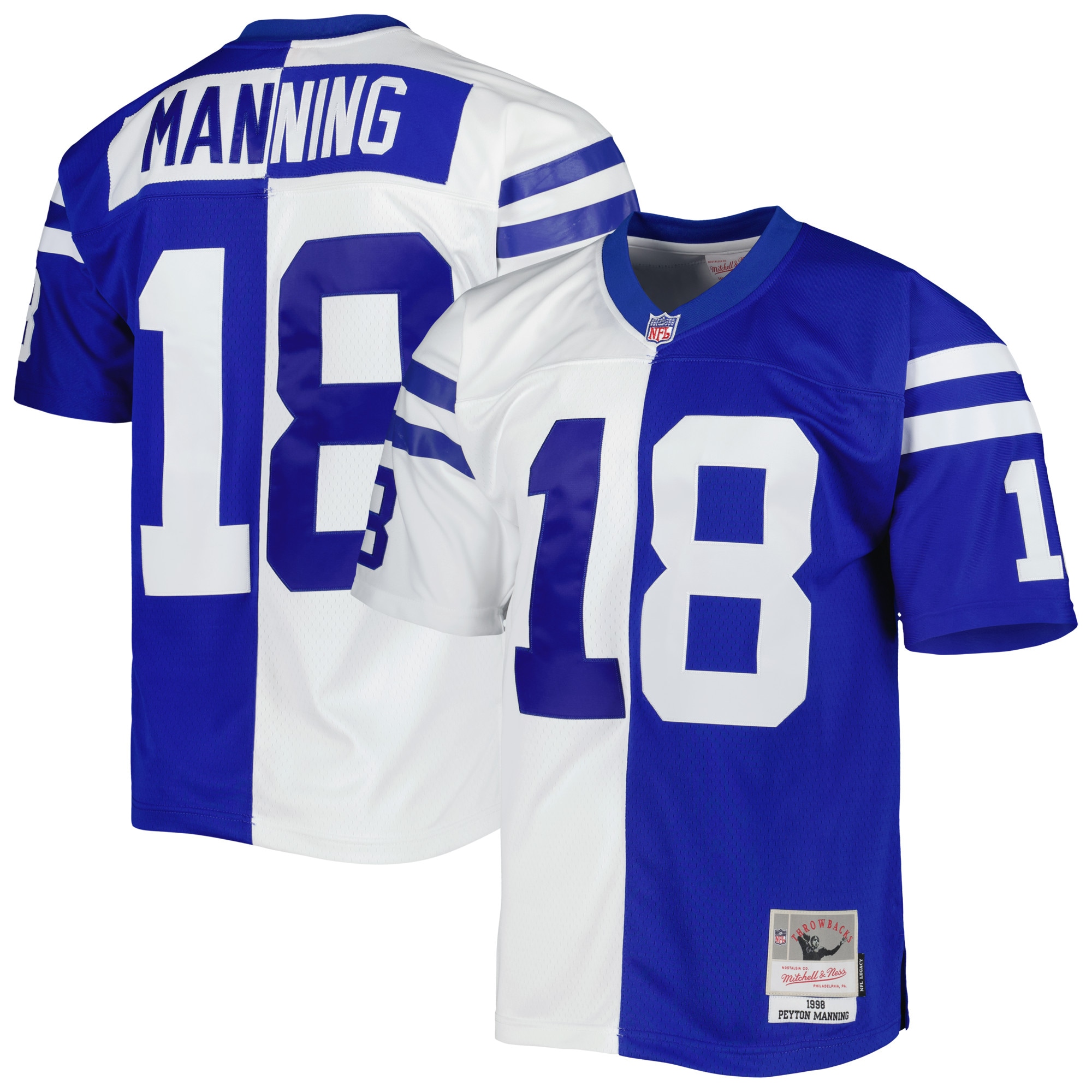 Peyton Manning Indianapolis Colts Mitchell & Ness 1998 Split Legacy Replica Jersey - Royal/White - vstockx