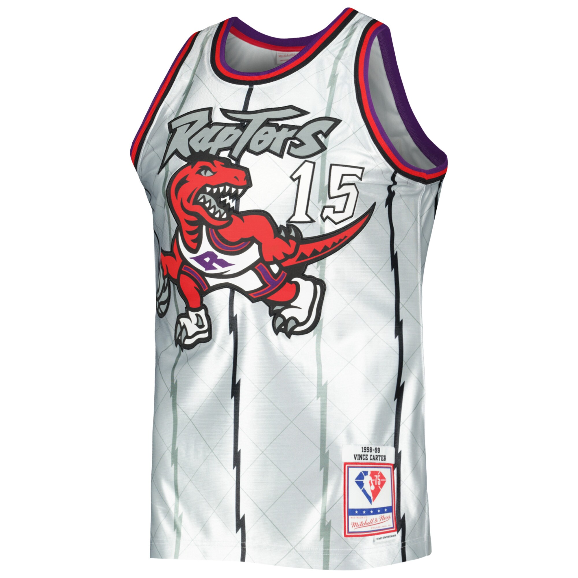 Vince Carter Toronto Raptors Mitchell & Ness 1998/99 Hardwood Classics 75th Anniversary Swingman Jersey - Platinum - vstockx