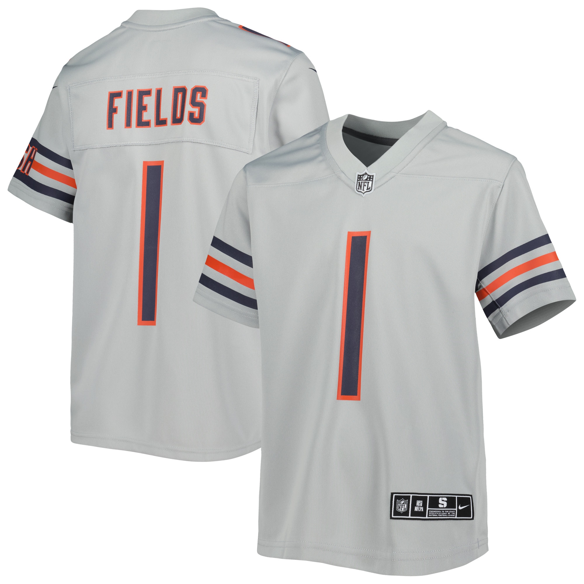 Justin Fields Chicago Bears Nike Youth Inverted Game Jersey - Gray - vstockx