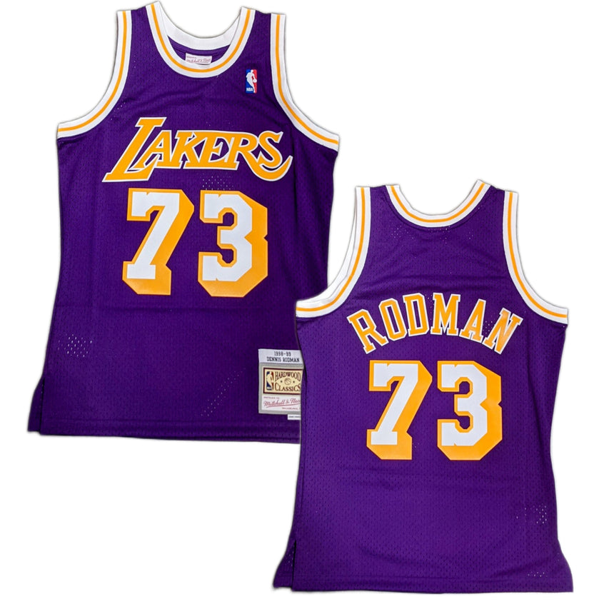 Men's Los Angeles Lakers Dennis Rodman Mitchell & Ness 1998-99 Hardwood Classics Purple Swingman Jersey - vstockx