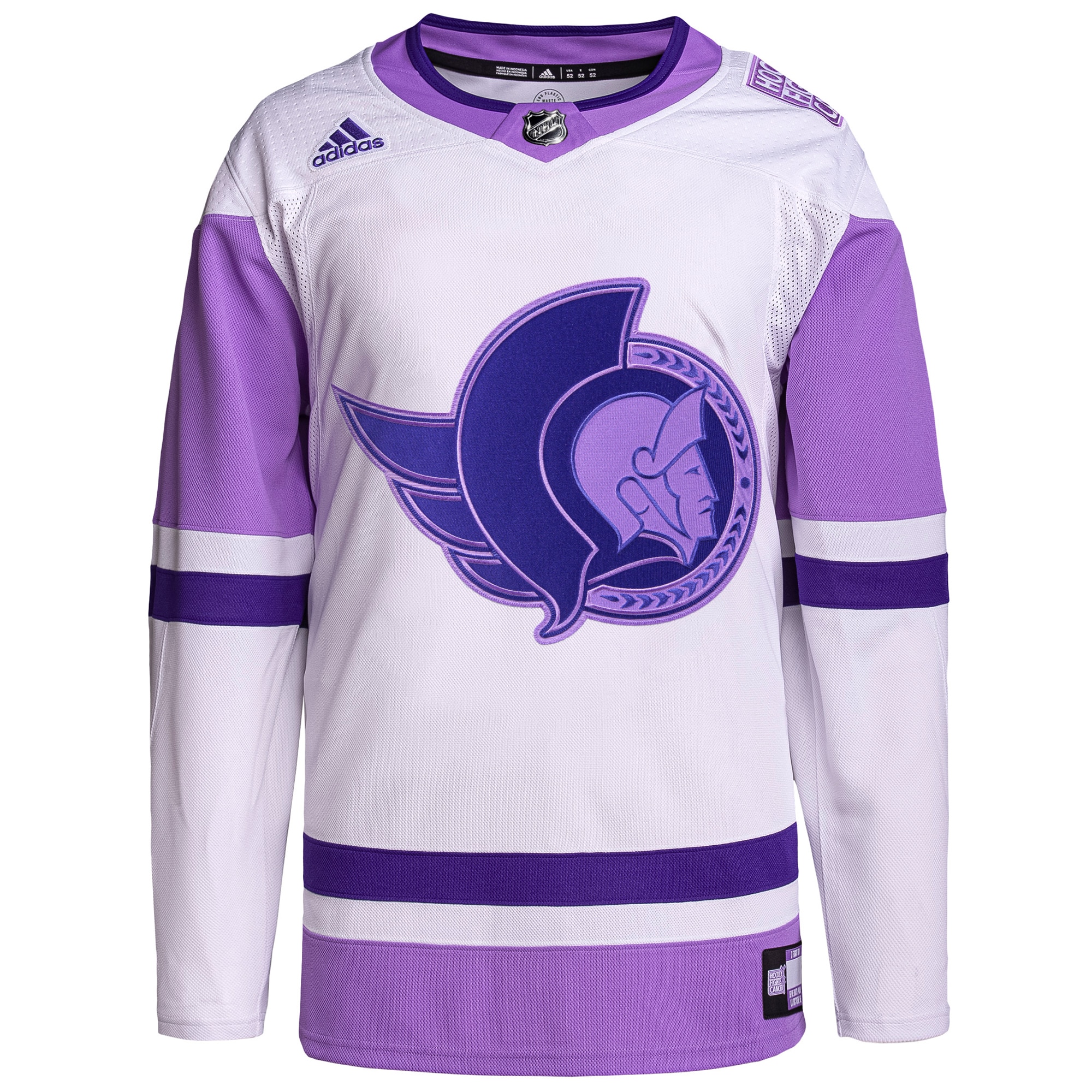 Ottawa Senators adidas Hockey Fights Cancer Primegreen Authentic Blank Practice Jersey - White/Purple - vstockx