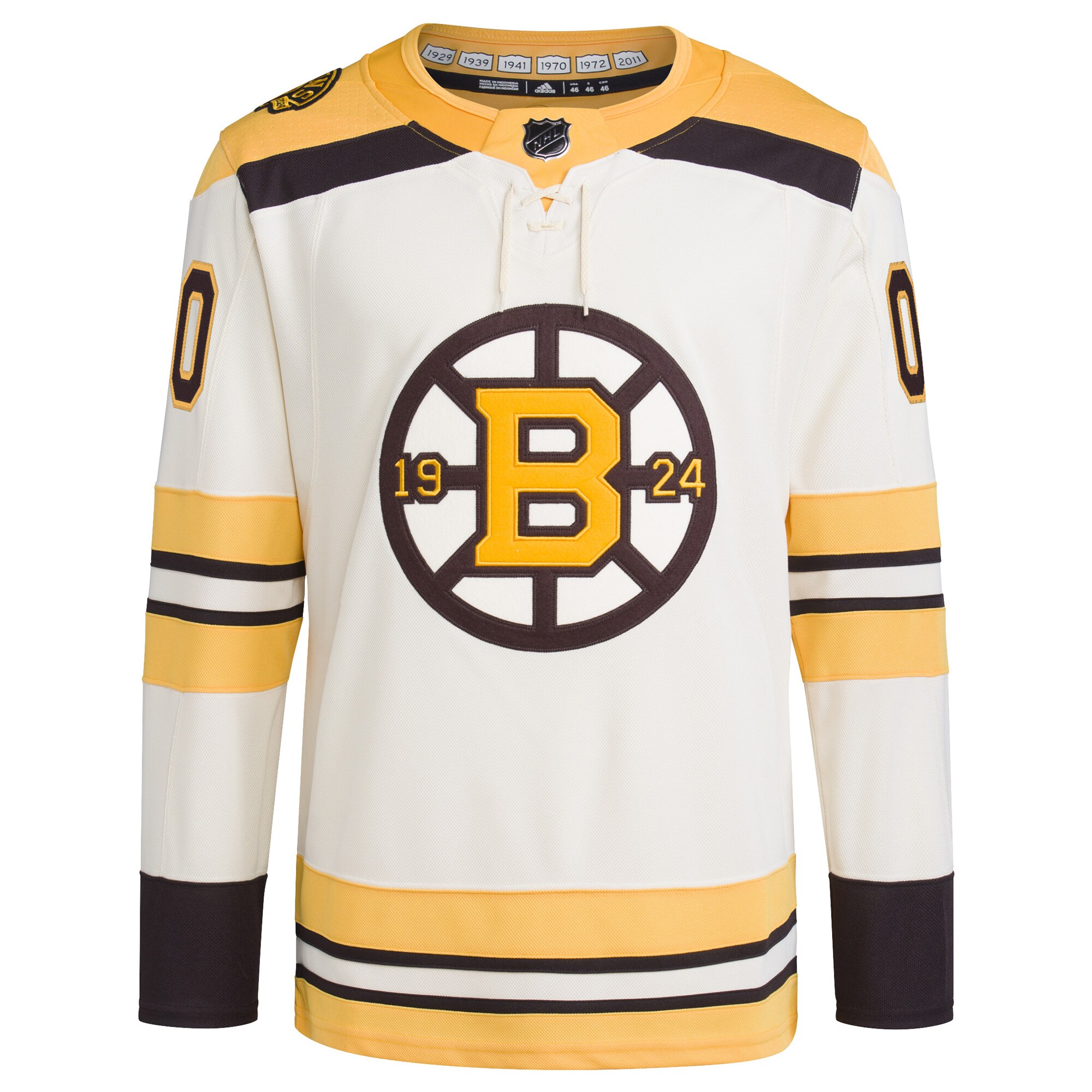 Boston Bruins adidas 100th Anniversary Primegreen Authentic Custom Jersey - Cream - vstockx