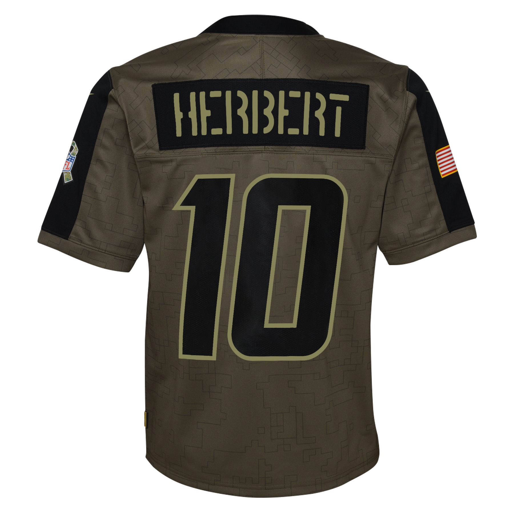 Justin Herbert Los Angeles Chargers Nike Youth 2021 Salute To Service Game Jersey - Olive - vstockx