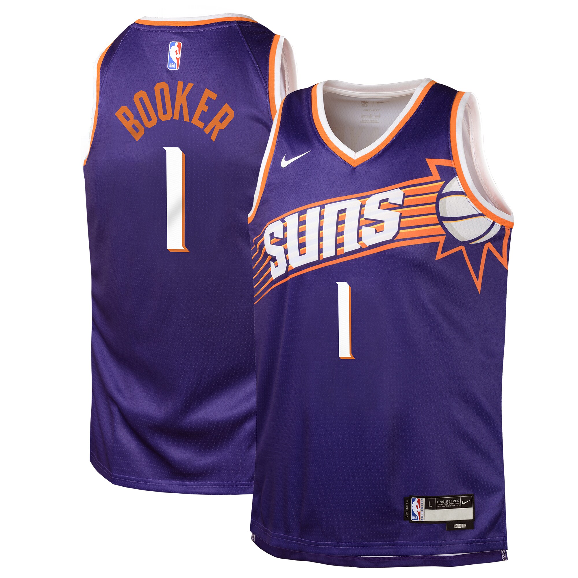 Devin Booker Phoenix Suns Nike Youth Swingman Jersey - Icon Edition - Purple - vstockx