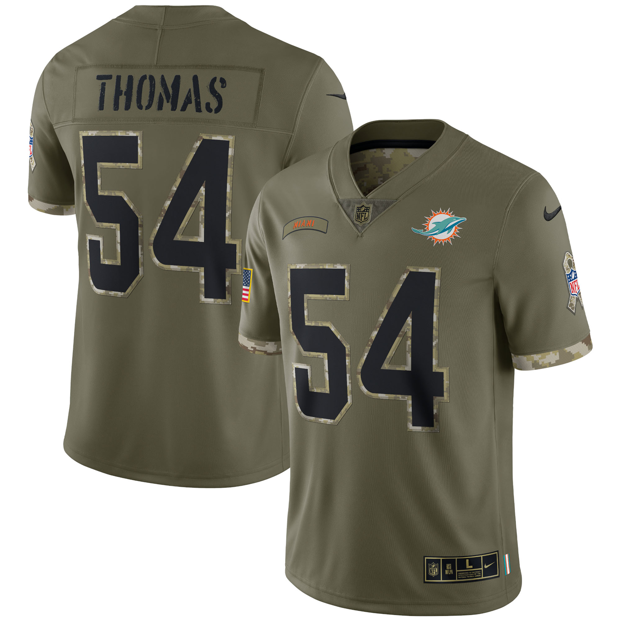 Zach Thomas Miami Dolphins 2022 Salute To Service Retired Player Limited Jersey - Olive - vstockx