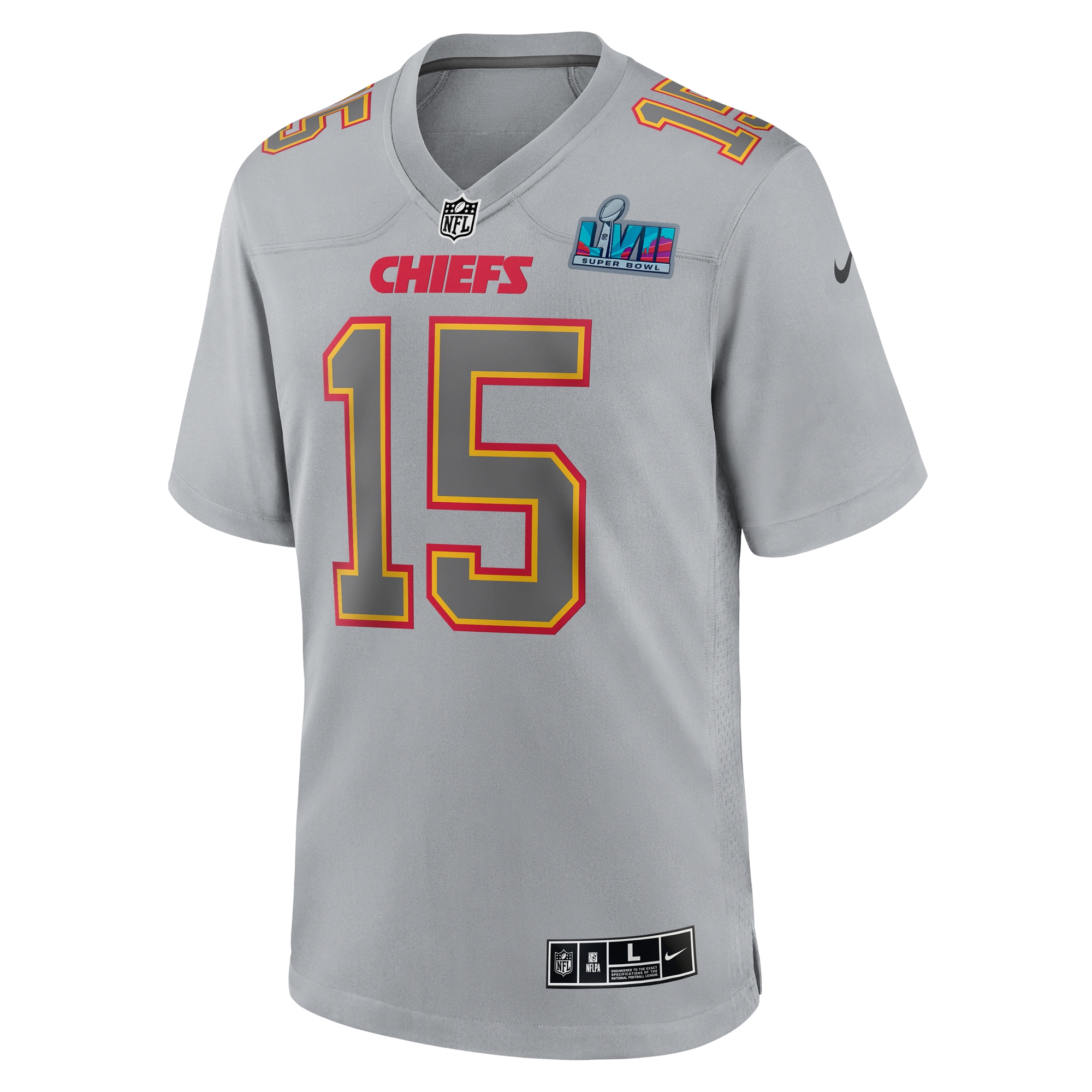 Patrick Mahomes Kansas City Chiefs Nike Super Bowl LVII Patch Atmosphere Fashion Game Jersey - Gray - vstockx