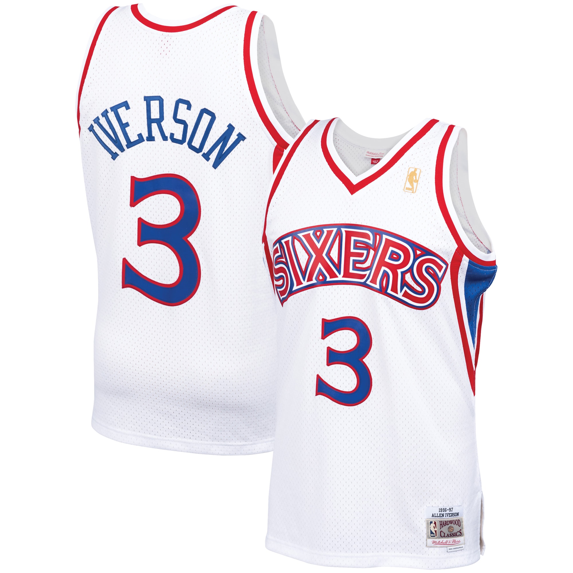 Allen Iverson Philadelphia 76ers Mitchell & Ness Hardwood Classics Swingman Jersey - White - vstockx