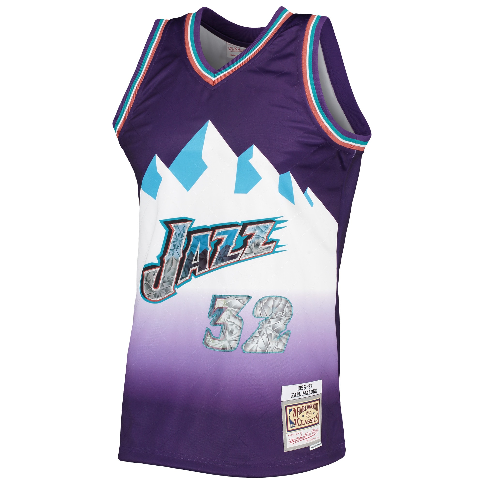 Karl Malone Utah Jazz Mitchell & Ness 1996-97 Hardwood Classics NBA 75th Anniversary Diamond Swingman Jersey - Purple - vstockx