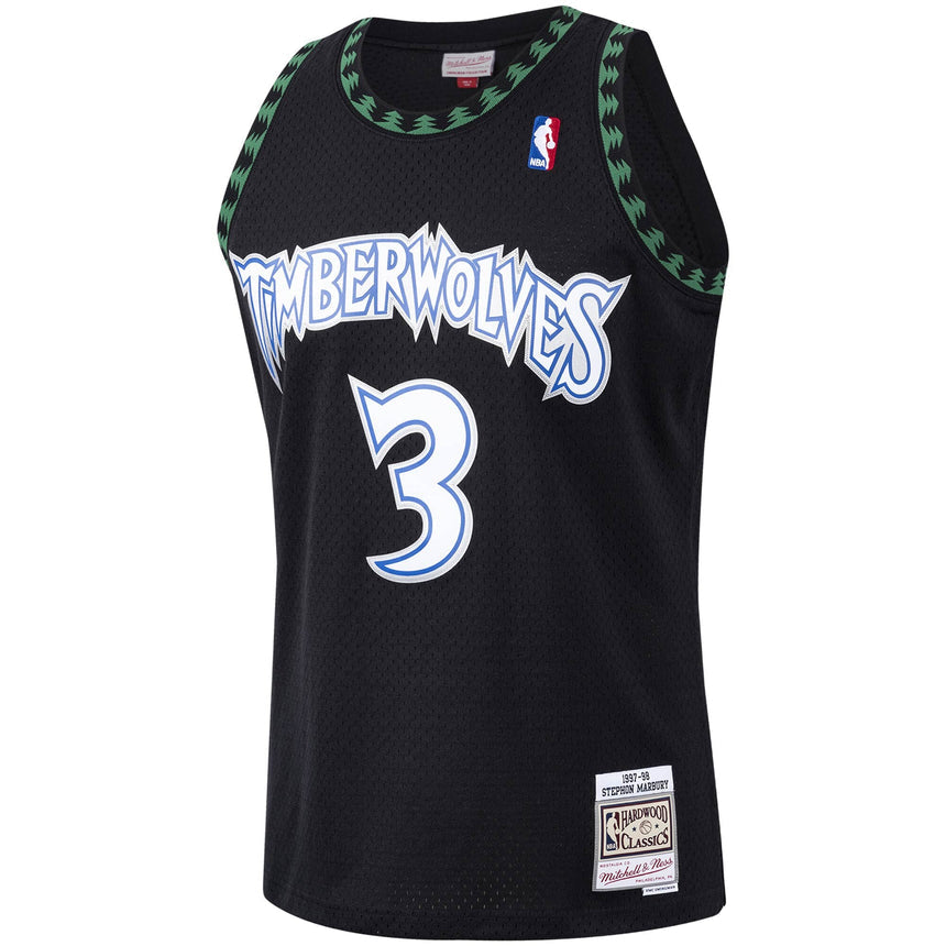 Men's Minnesota Timberwolves Stephon Marbury Mitchell & Ness Black Hardwood Classics Swingman Jersey - vstockx