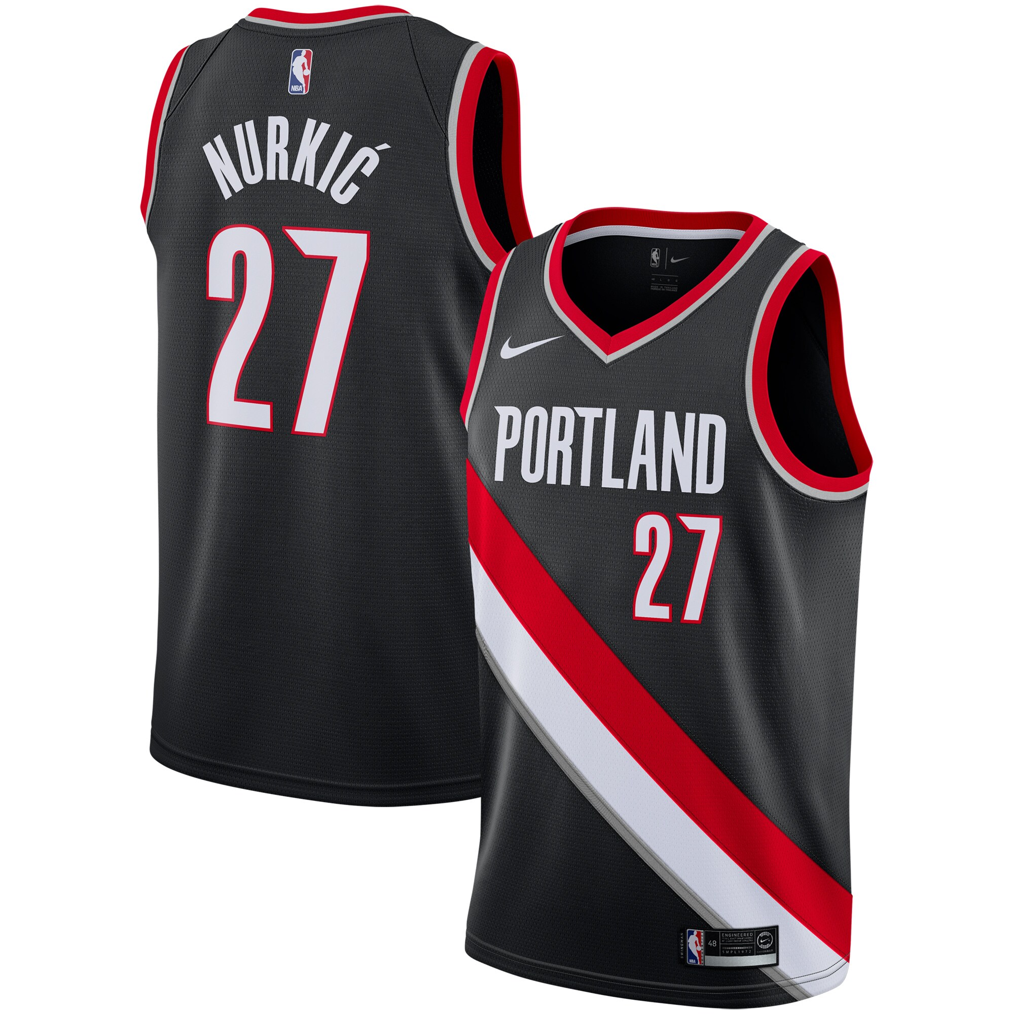 Jusuf Nurkic Portland Trail Blazers Nike Replica Swingman Jersey - Icon Edition - Black - vstockx