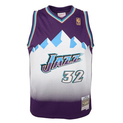 Youth Utah Jazz Karl Malone Mitchell & Ness Purple 1996-97 Hardwood Classics Swingman Jersey - vstockx