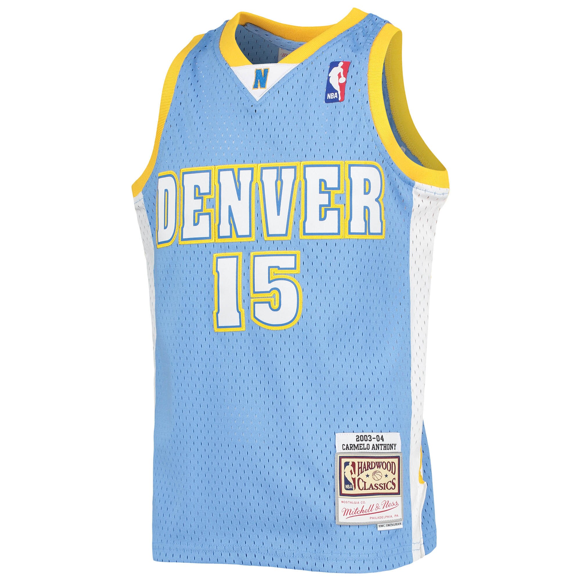 Carmelo Anthony Denver Nuggets Mitchell & Ness Youth 2003-04 Hardwood Classics Swingman Jersey - Powder Blue - vstockx