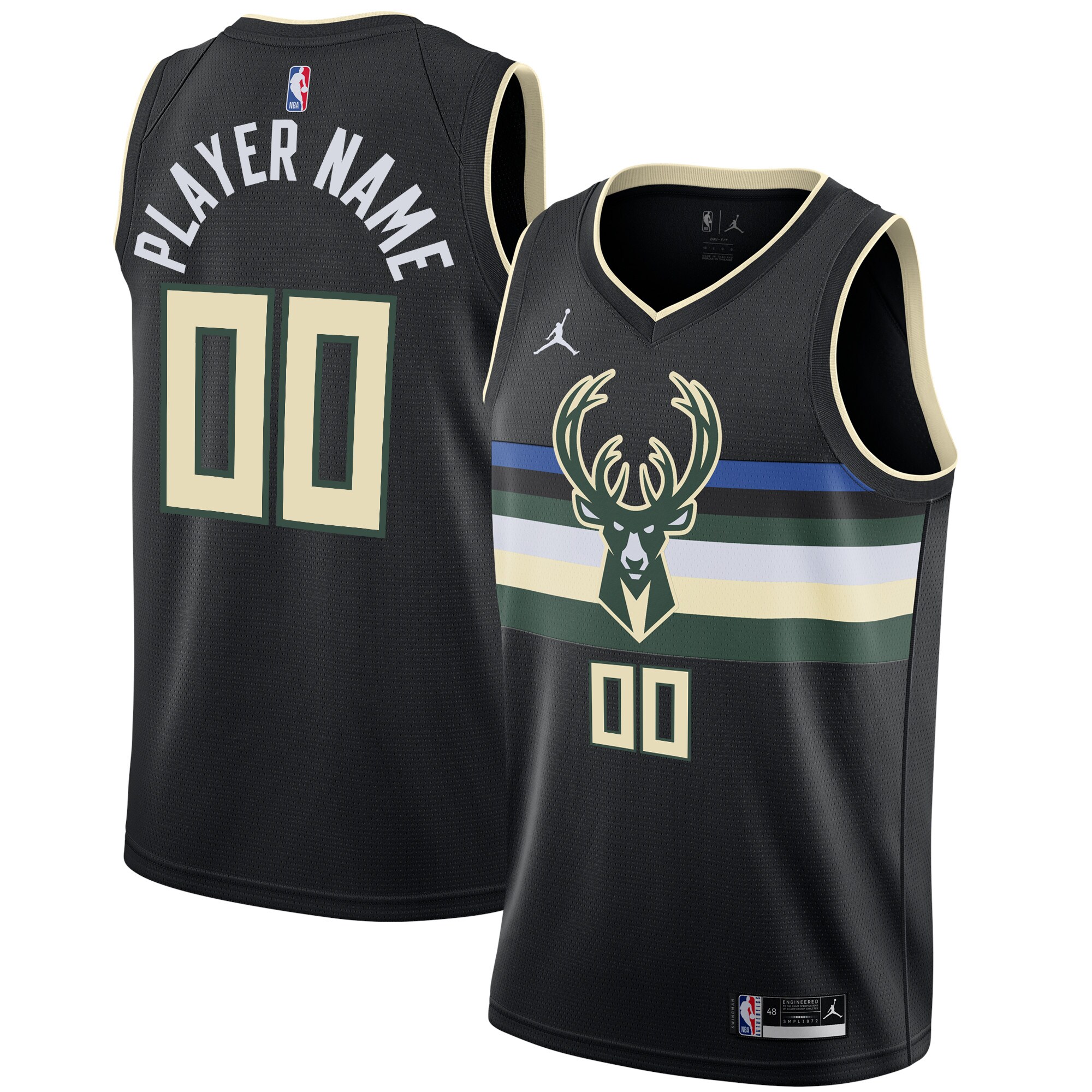 Milwaukee Bucks Jordans Brand Swingman Custom Jersey - Statement Edition - Black - vstockx