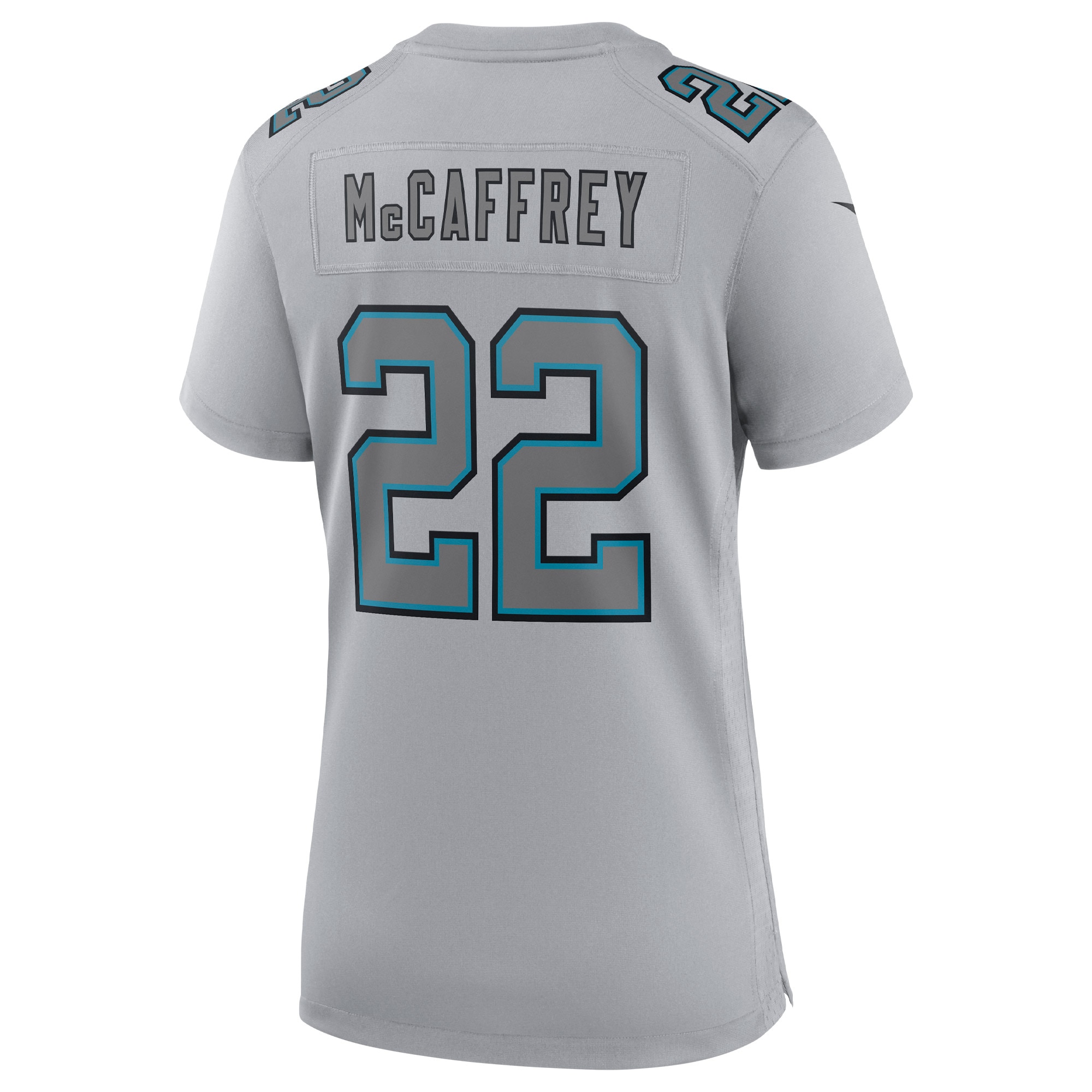 Christian McCaffrey Carolina Panthers Nike Women's Atmosphere Fashion Game Jersey - Gray - vstockx