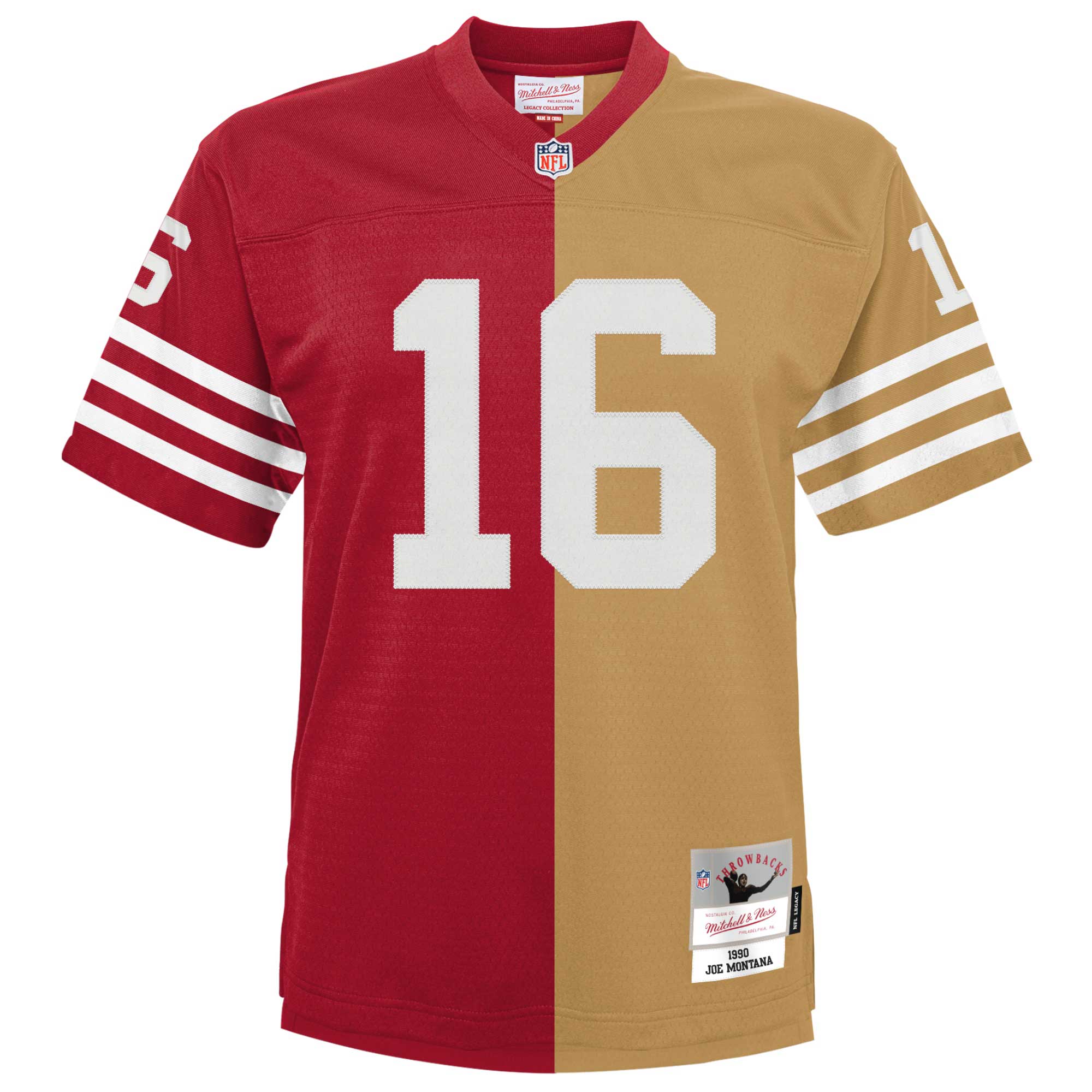 Joe Montana San Francisco 49ers Mitchell & Ness Youth Split Legacy Jersey - Scarlet/Gold - vstockx