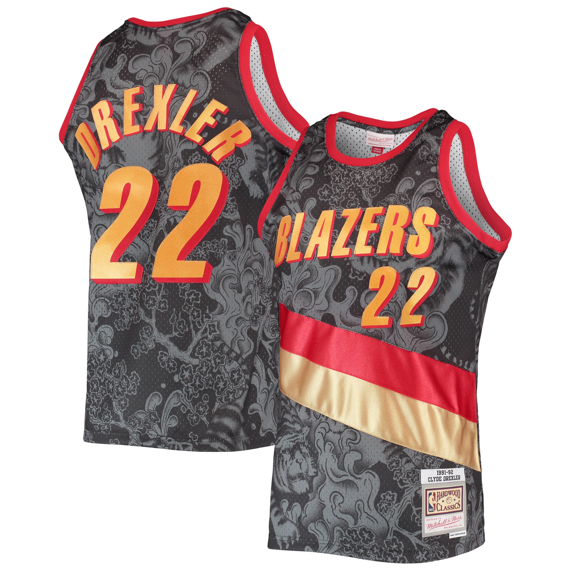 Clyde Drexler Portland Trail Blazers Mitchell & Ness Hardwood Classics 1991/92 Lunar New Year Swingman Jersey - Black - vstockx
