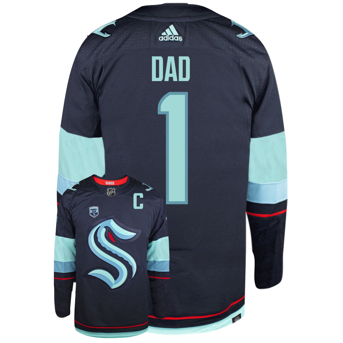 Seattle Kraken Dad Number One Adidas Primegreen Authentic NHL Hockey Jersey - vstockx