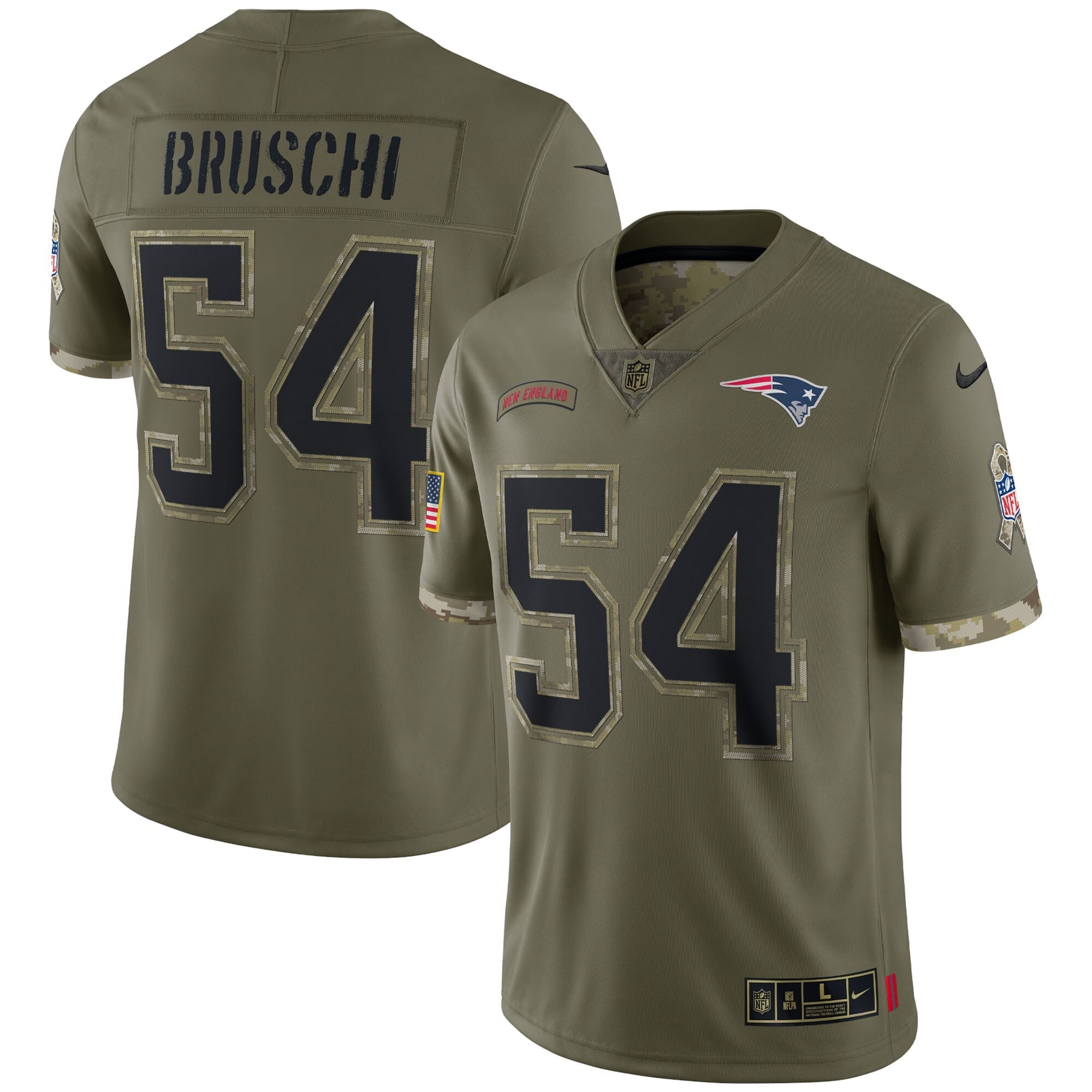 Men's Nike Tedy Bruschi Olive New England Patriots 2022 Salute To Service Retired Player Limited Jersey - vstockx