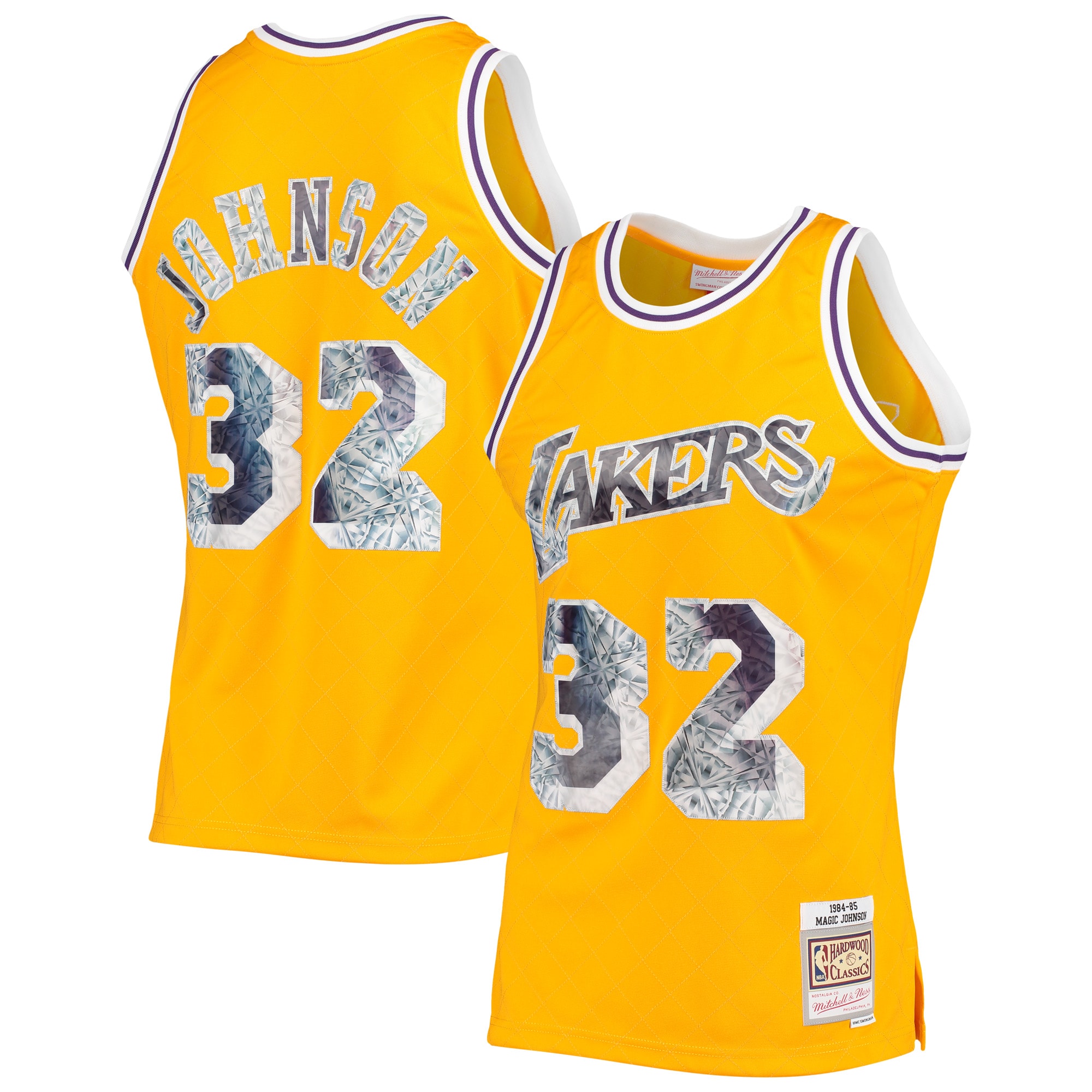 Magic Johnson Los Angeles Lakers Mitchell & Ness 1996-97 Hardwood Classics NBA 75th Anniversary Diamond Swingman Jersey - Gold - vstockx
