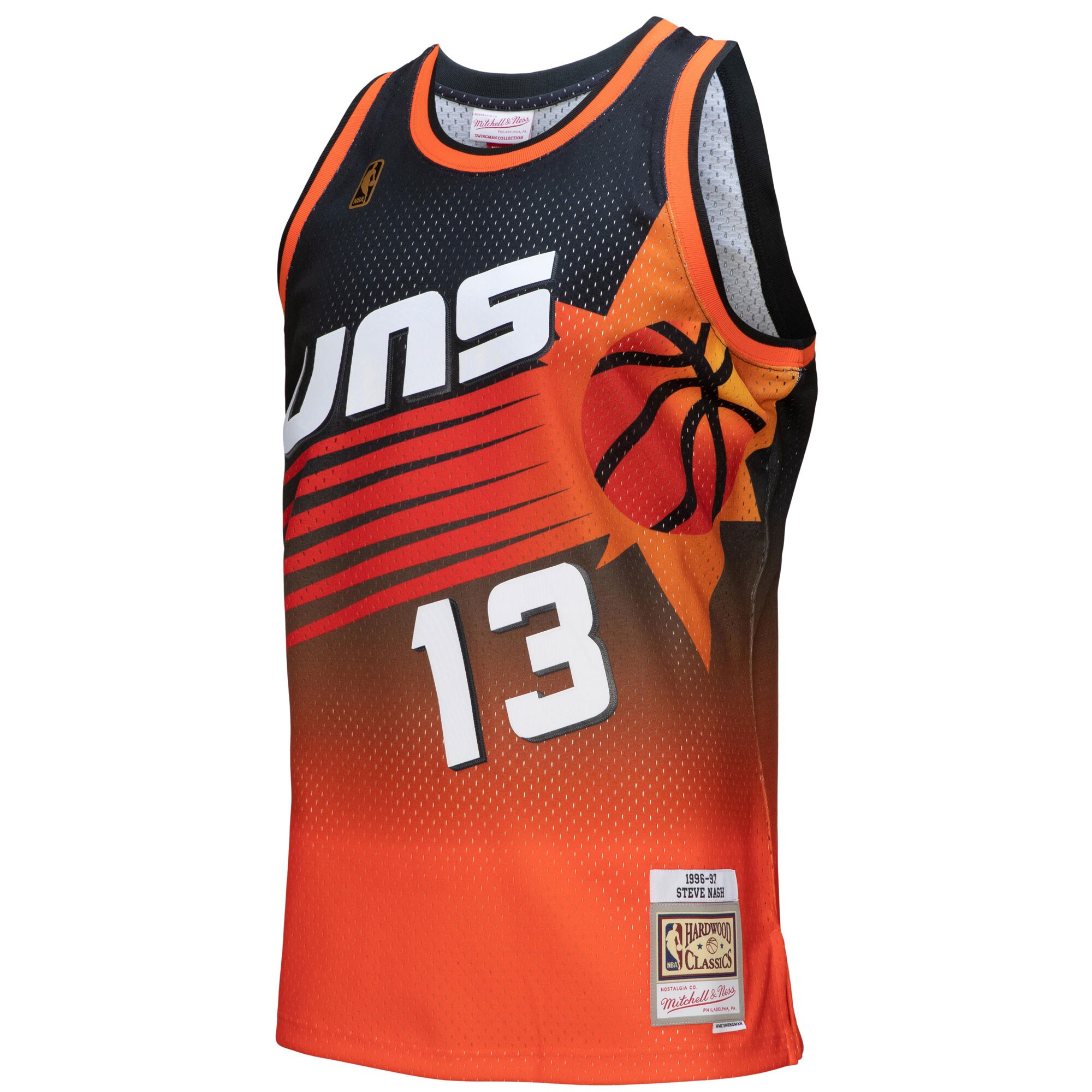 Steve Nash Phoenix Suns Mitchell & Ness 1996/97 Hardwood Classics Fadeaway Swingman Player Jersey - Orange/Black - vstockx