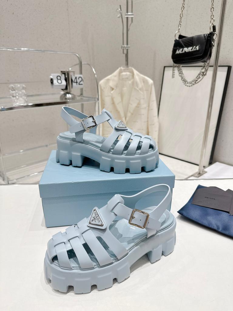 Prada Monolith Foam Rubber 55mm Sandals Light Blue - vstockx