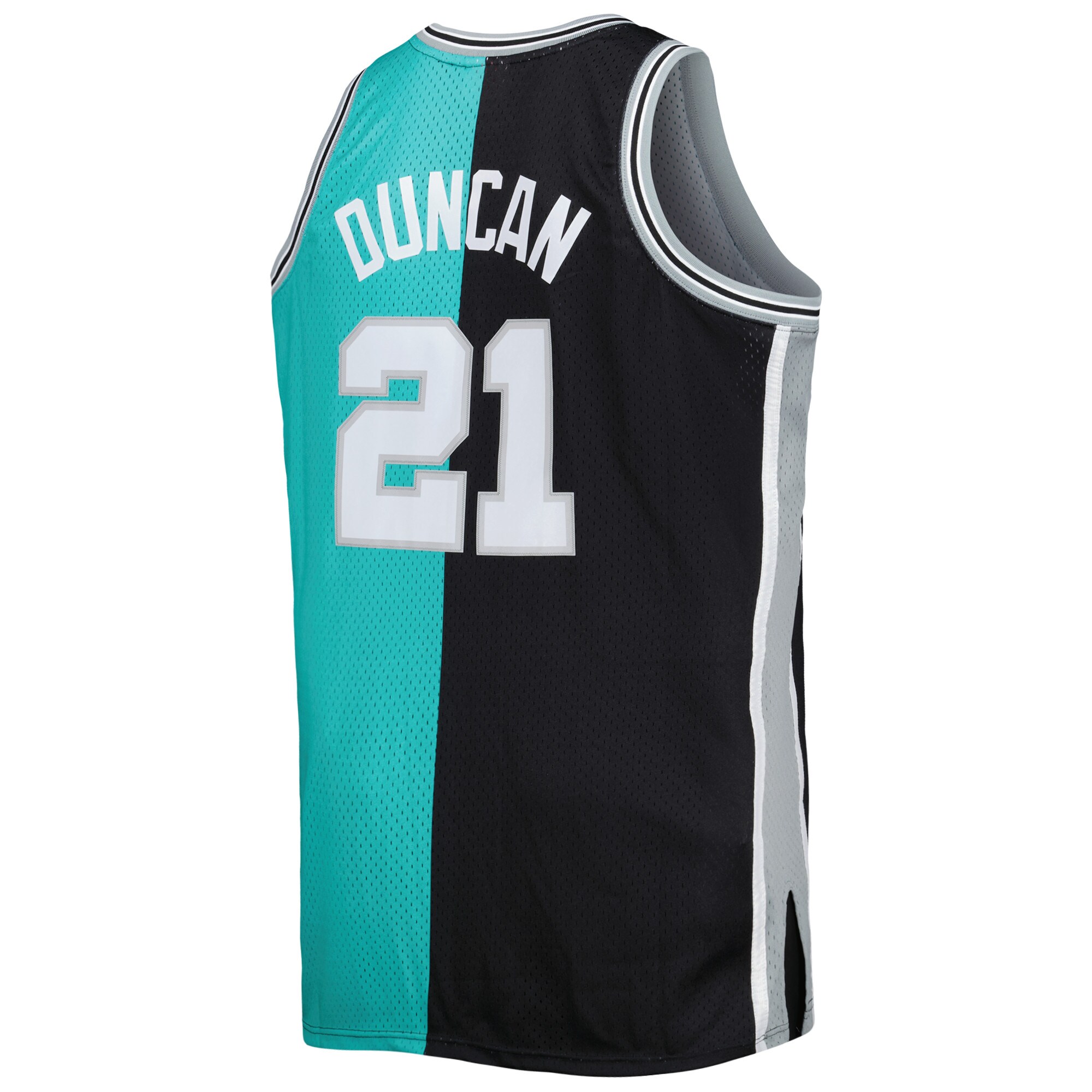 Tim Duncan San Antonio Spurs Mitchell & Ness Big & Tall Hardwood Classics 1998/99 Split Swingman Jersey - Black/Teal - vstockx